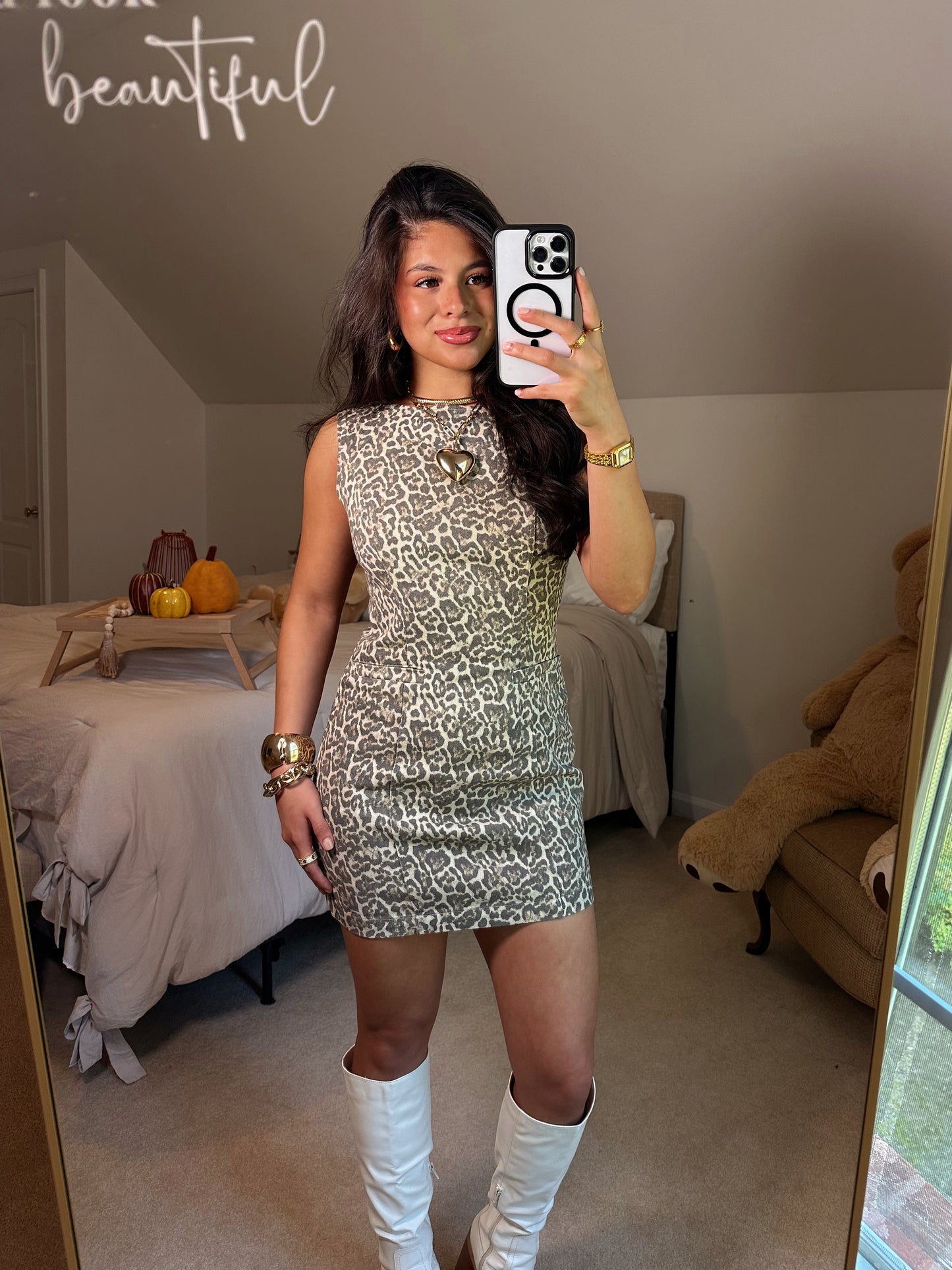 Leopard Denim Pocket Detail Dress