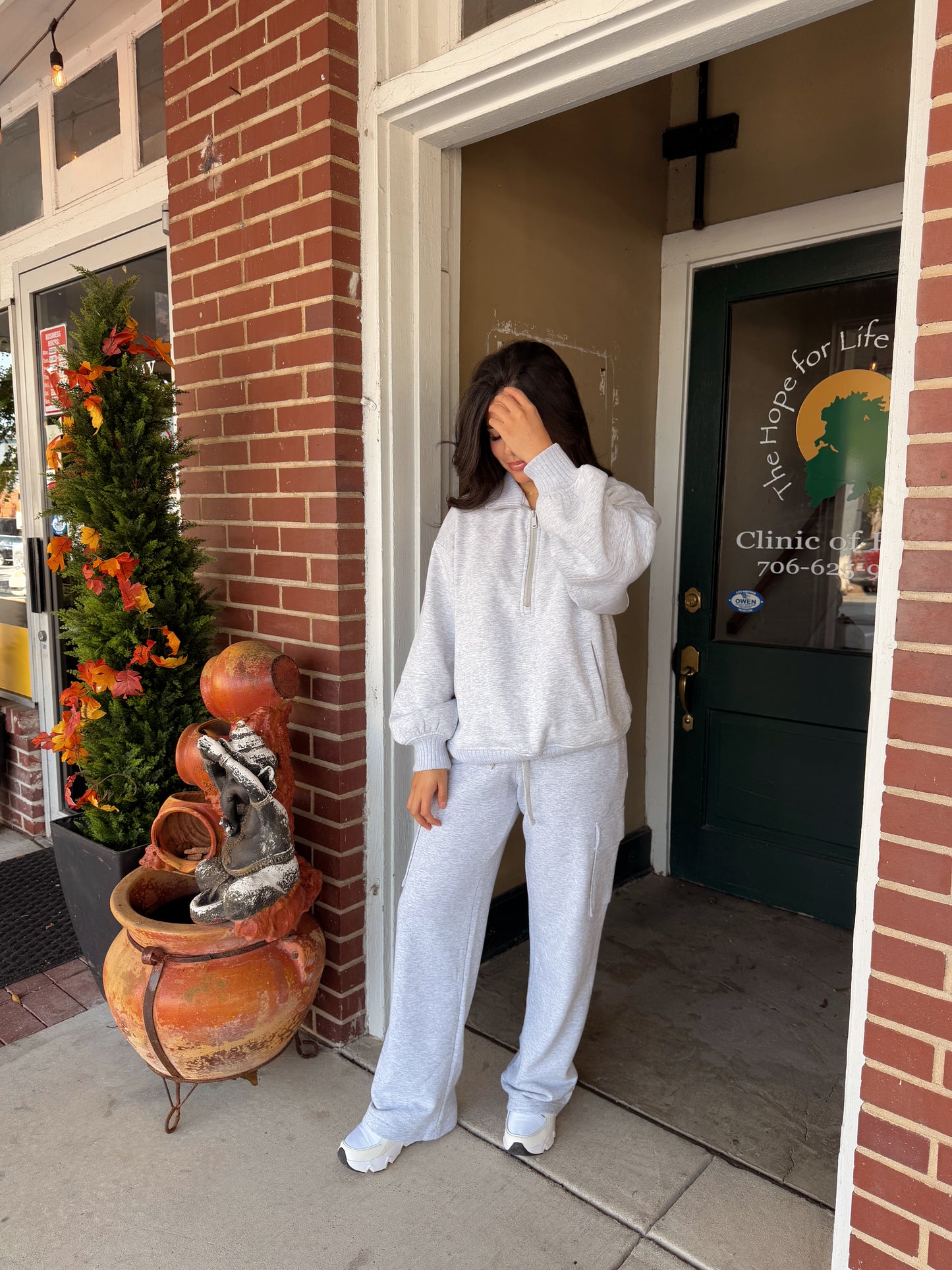 Heather Grey Quarter Zip & Cargo Pant Set
