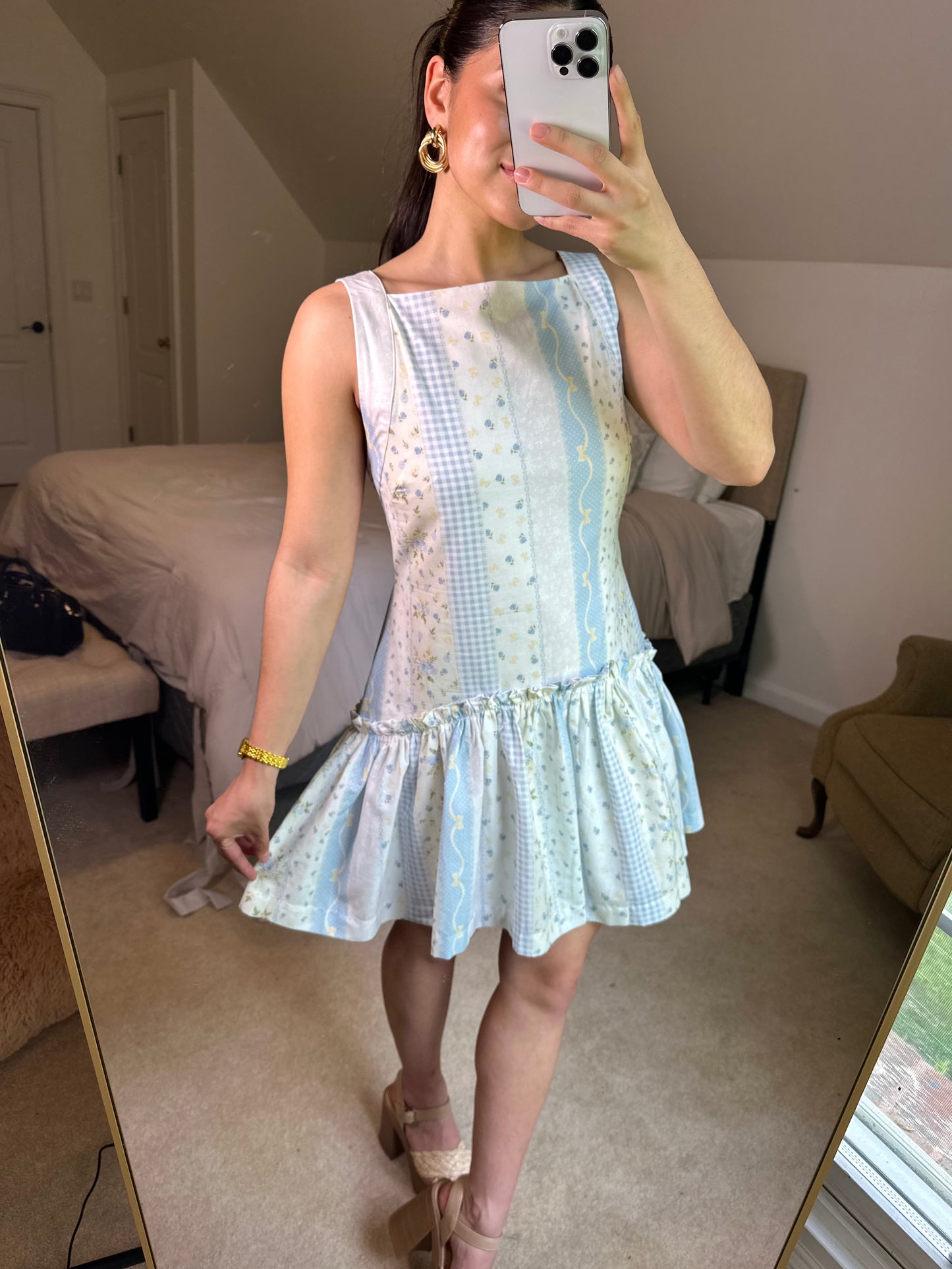 Baby Blue Coquette Patterned Mini Dress