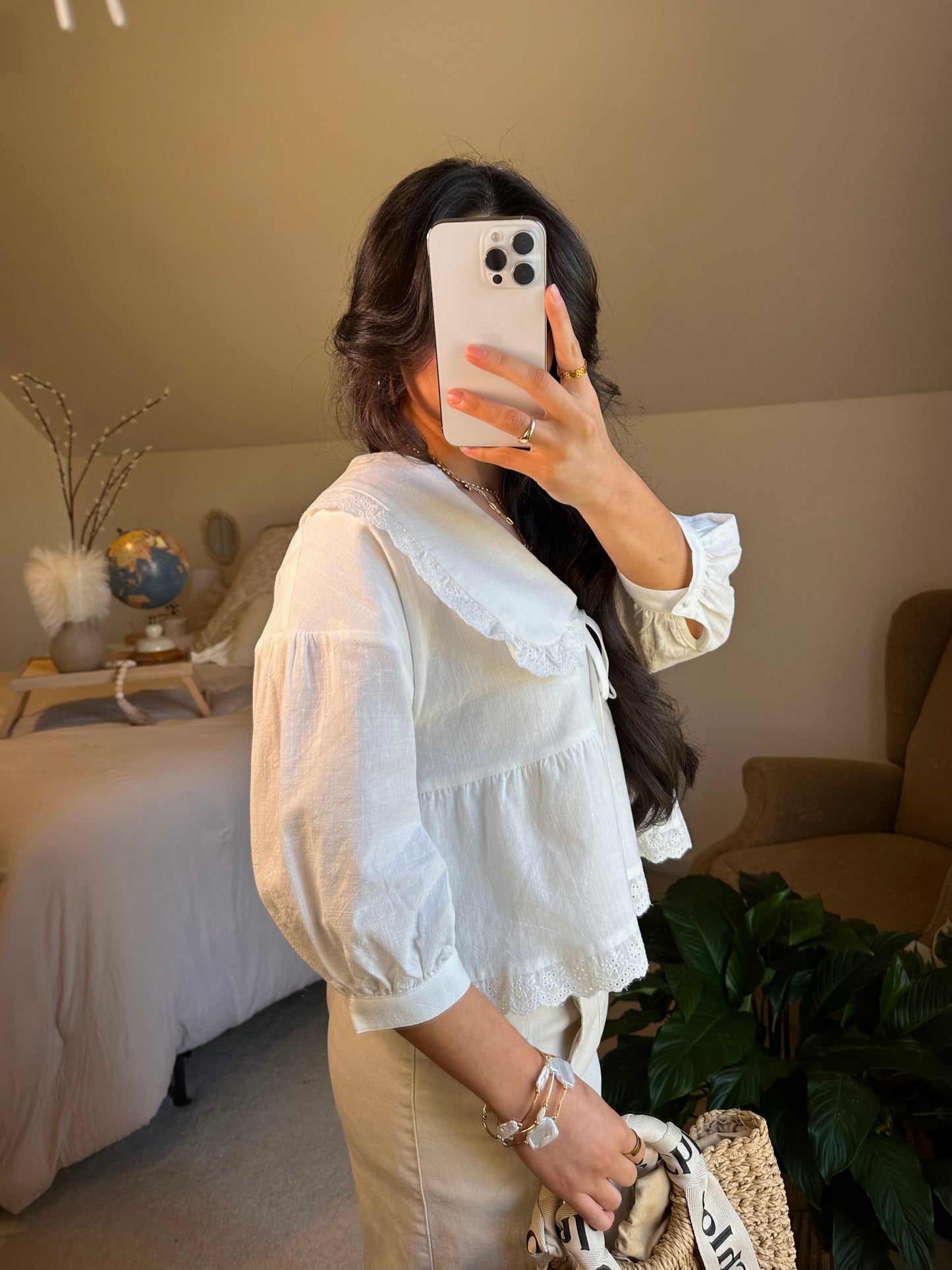 White Collared Poplin Top