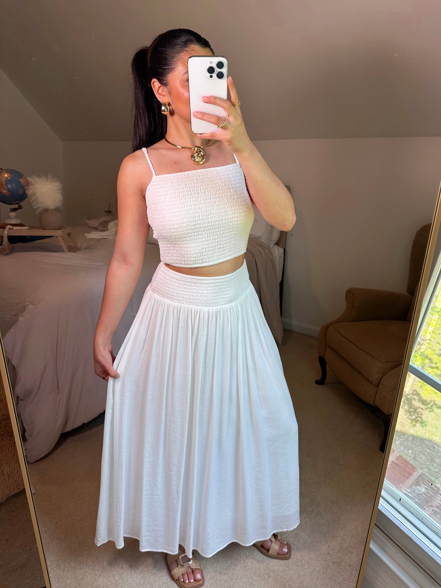 White Smocked Flowy Set