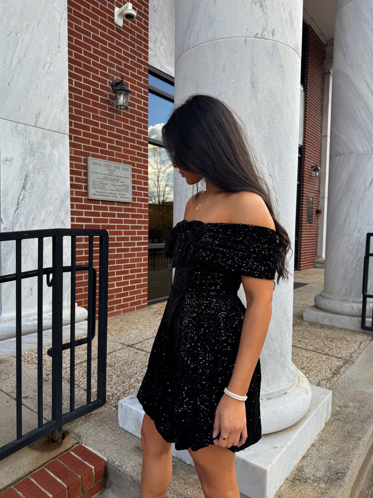 Black Velvet Sequin Bow Bubble Dress