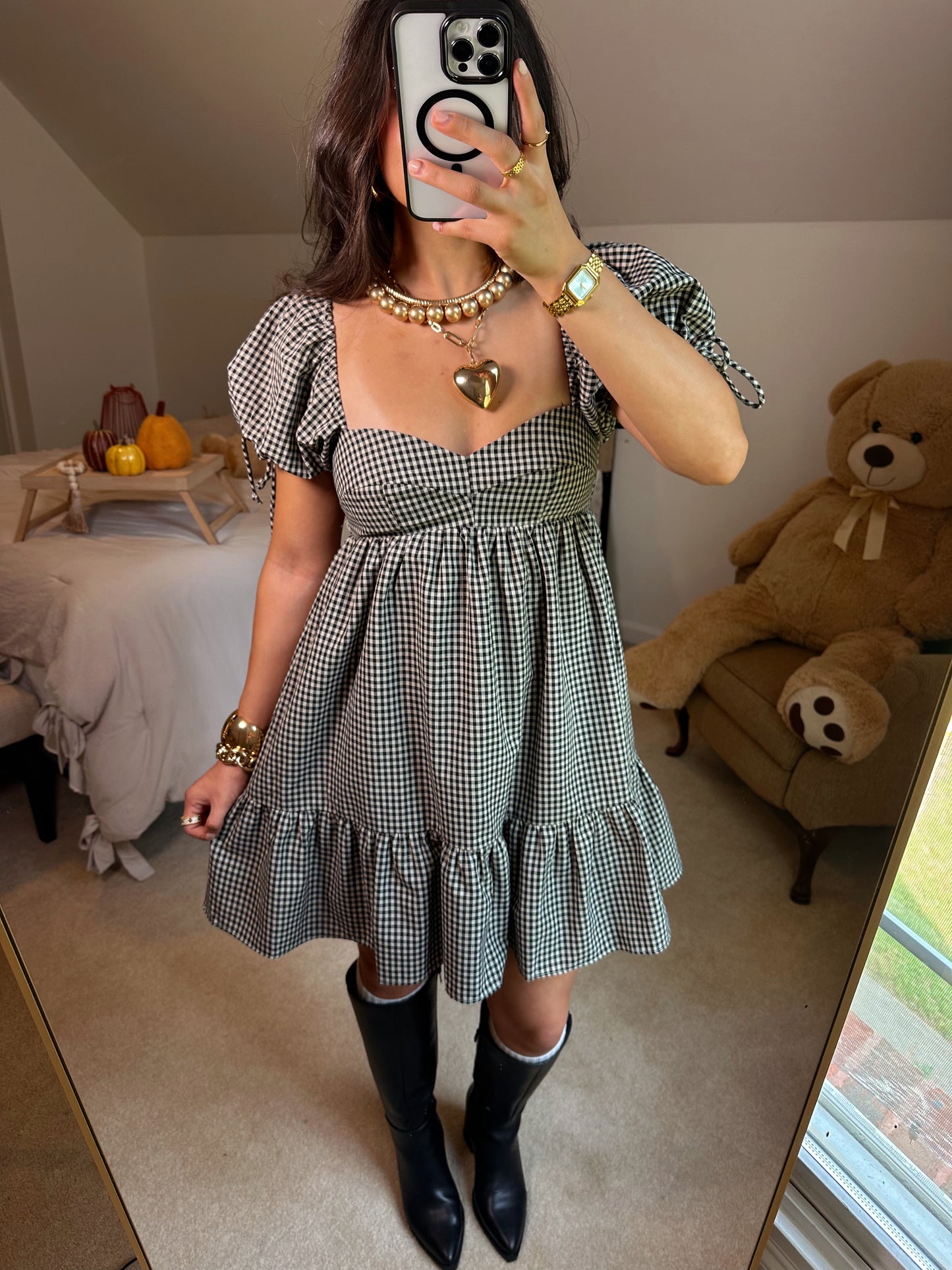 Black Gingham Babydoll Dress
