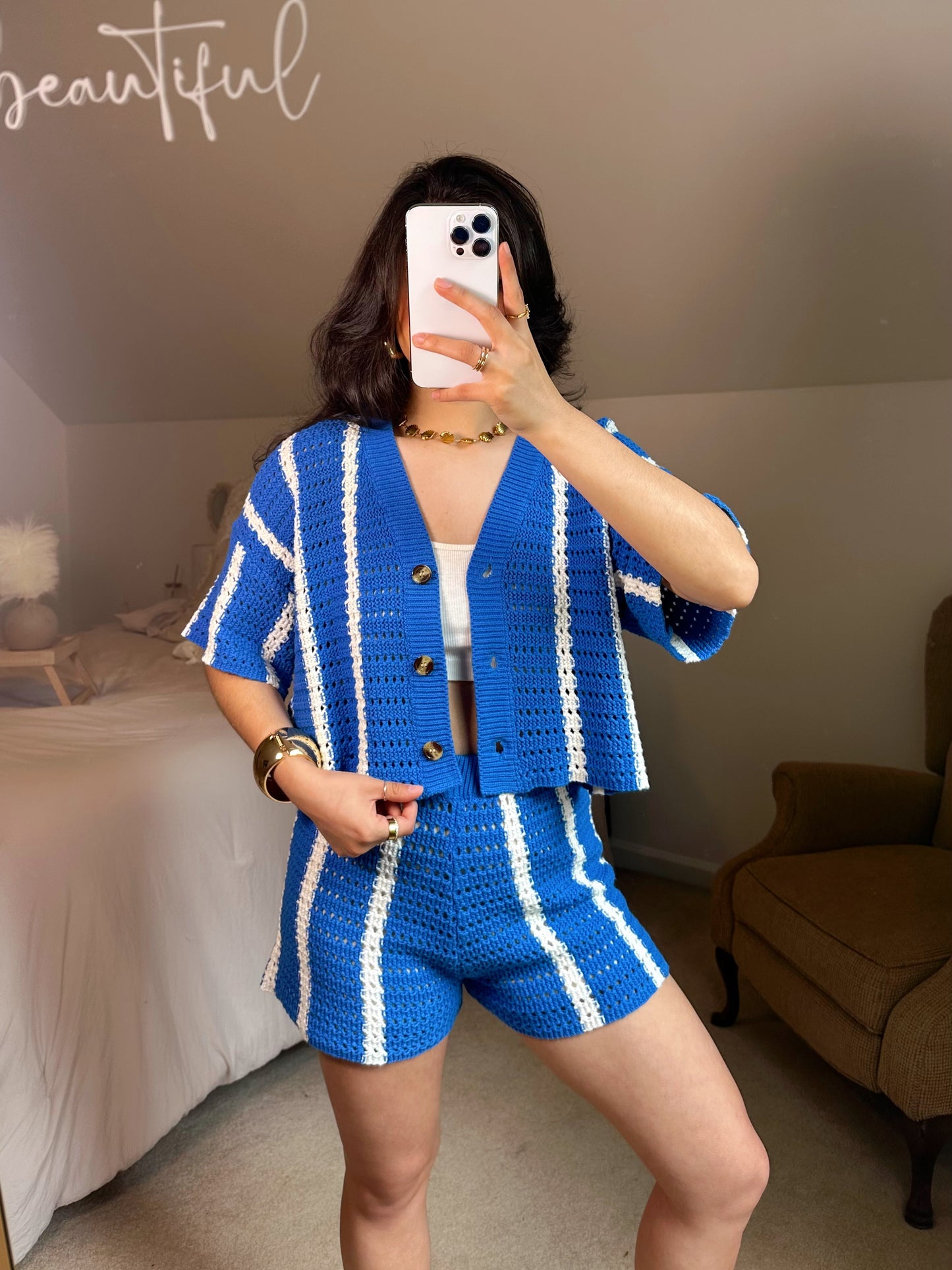 Ocean Blue Striped Crochet Set