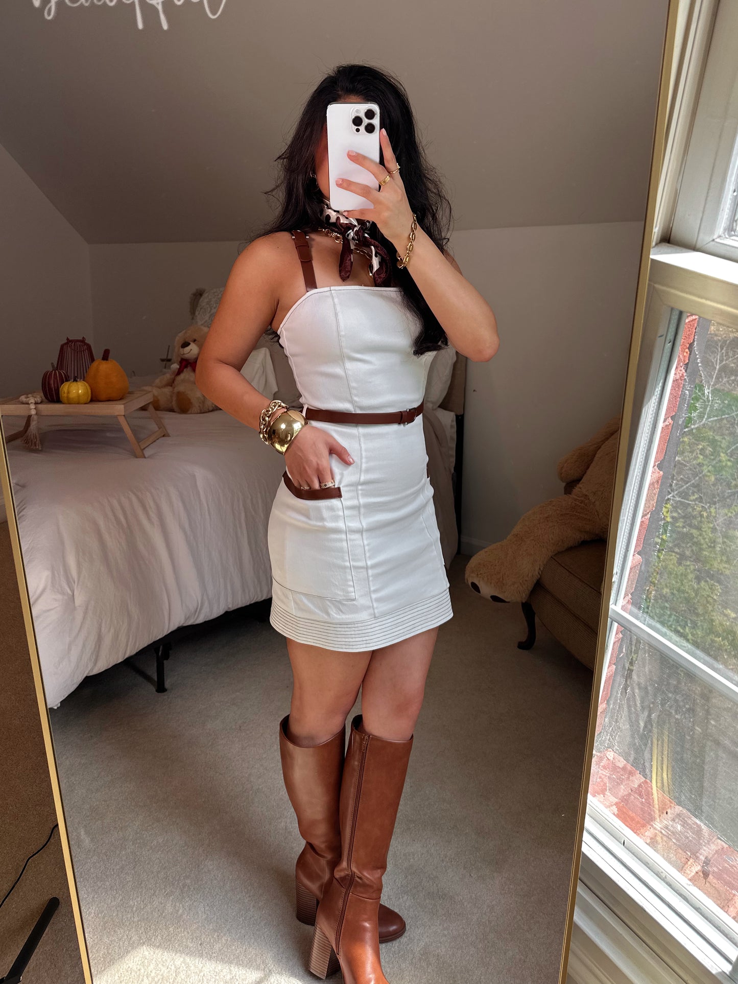 Chic Fall White Denim Dress