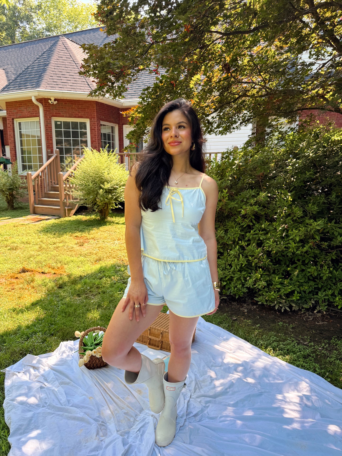 Pastel Blue & Yellow Top and Short Set