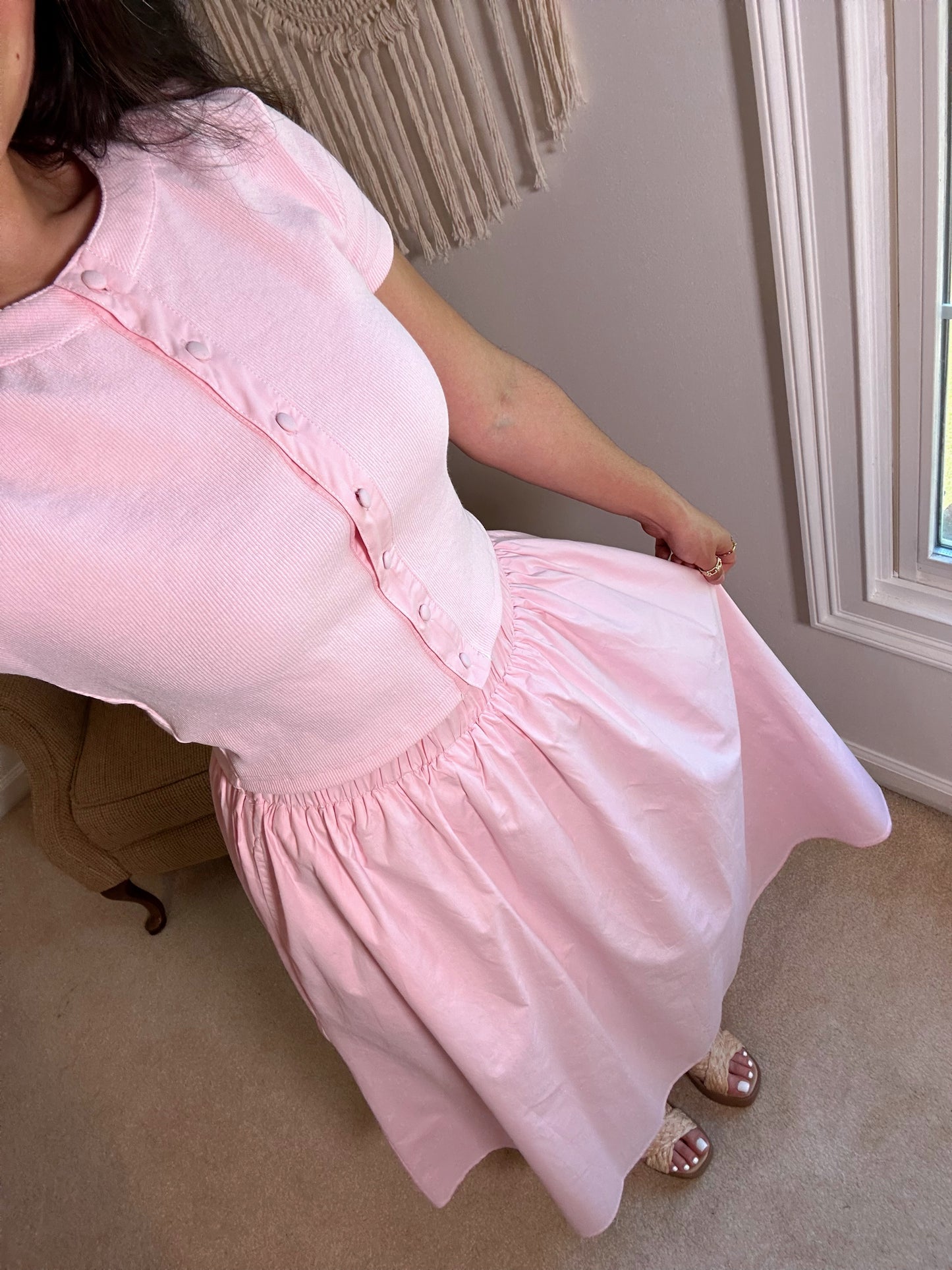 Baby Pink Button Top & Skirt Set
