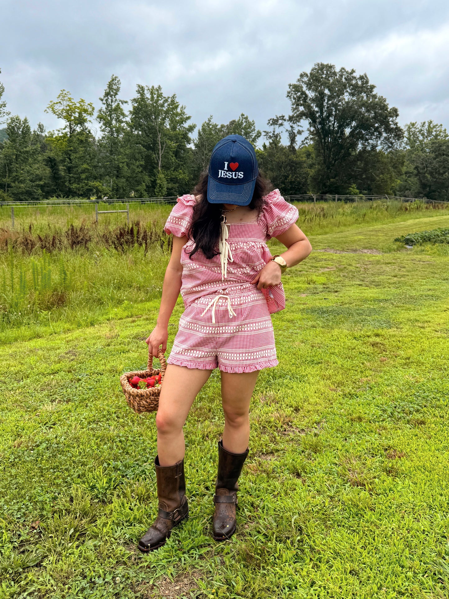 Strawberry Farms Red Gingham Top & Short Set