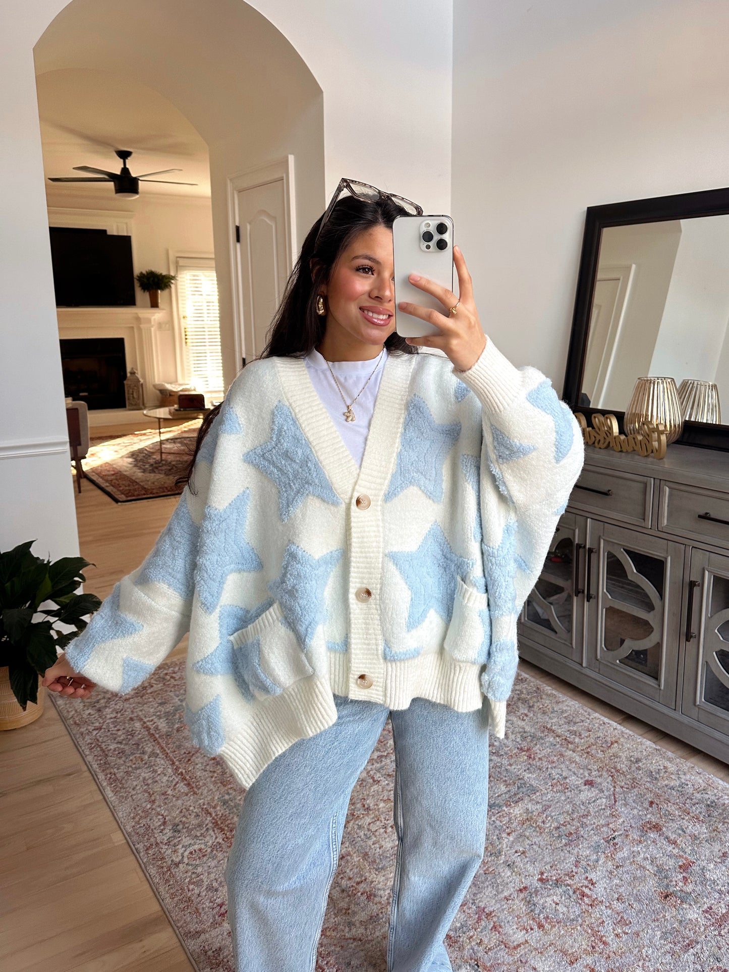 Baby Blue Star Oversized Cardigan