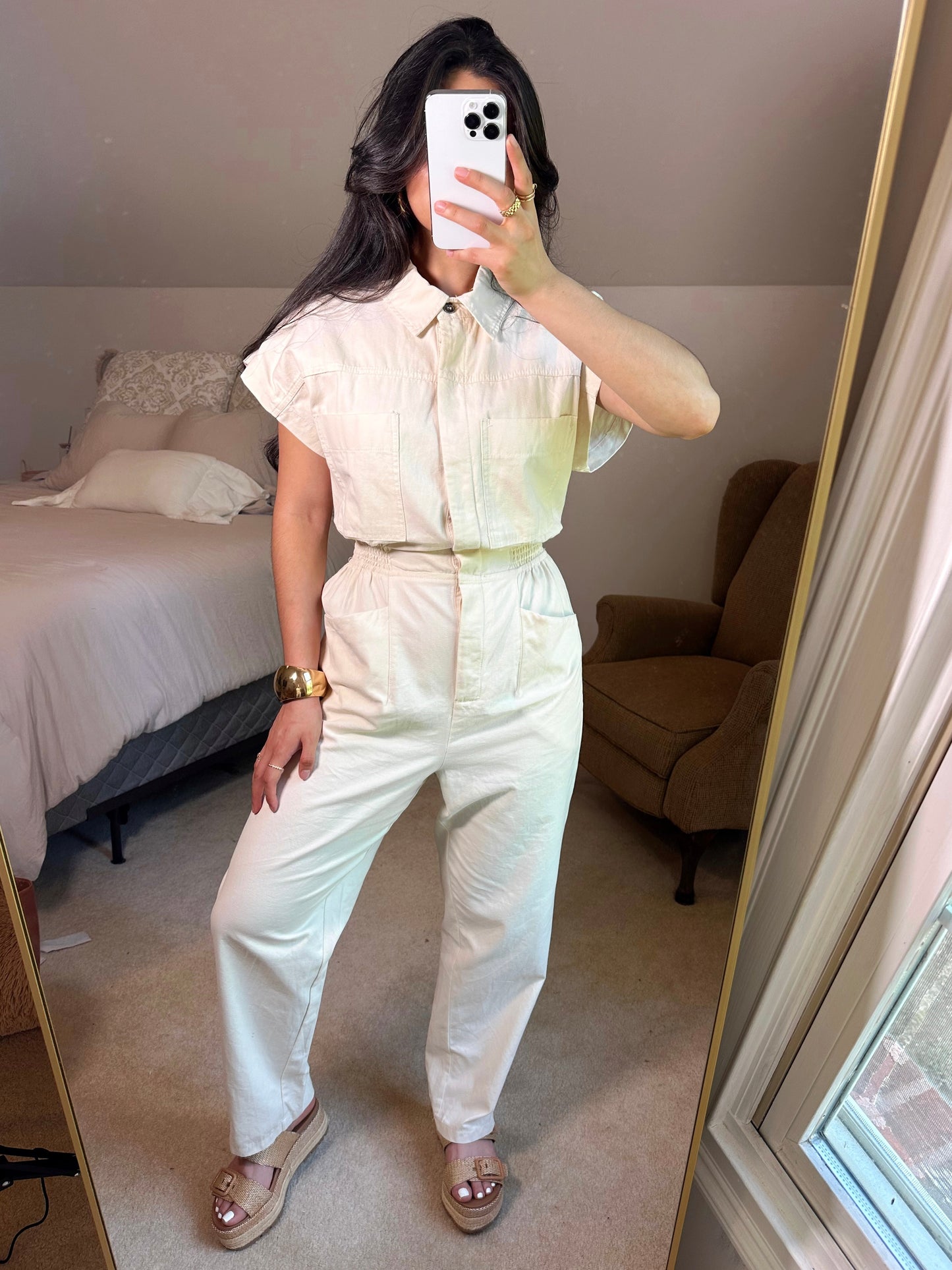 Chic Cream Button Up Jumpsuit