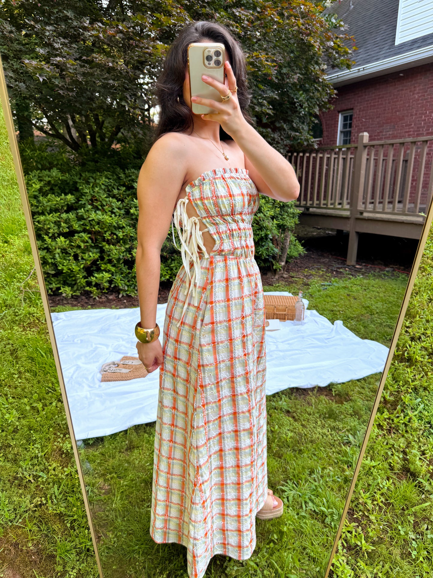 Sherbert Plaid Strapless Dress