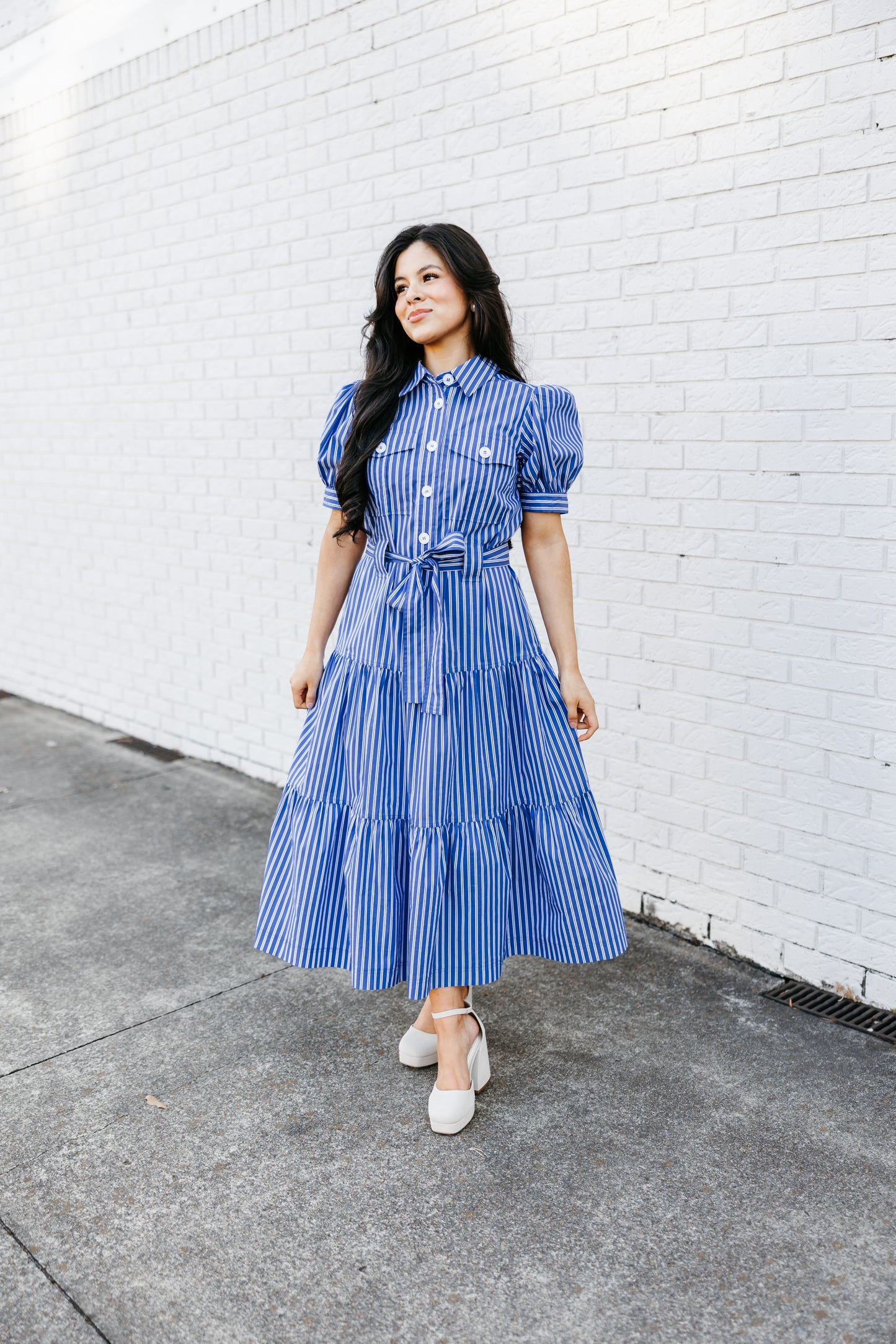 Blue Striped Button-Up Dress