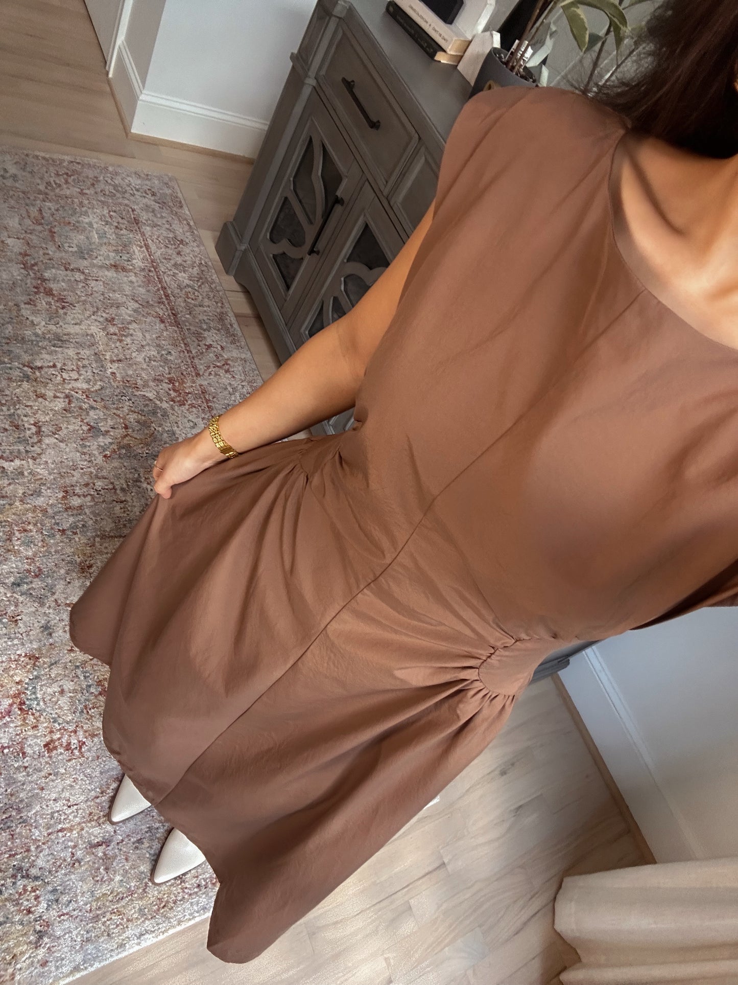 Mocha Pleated Dress