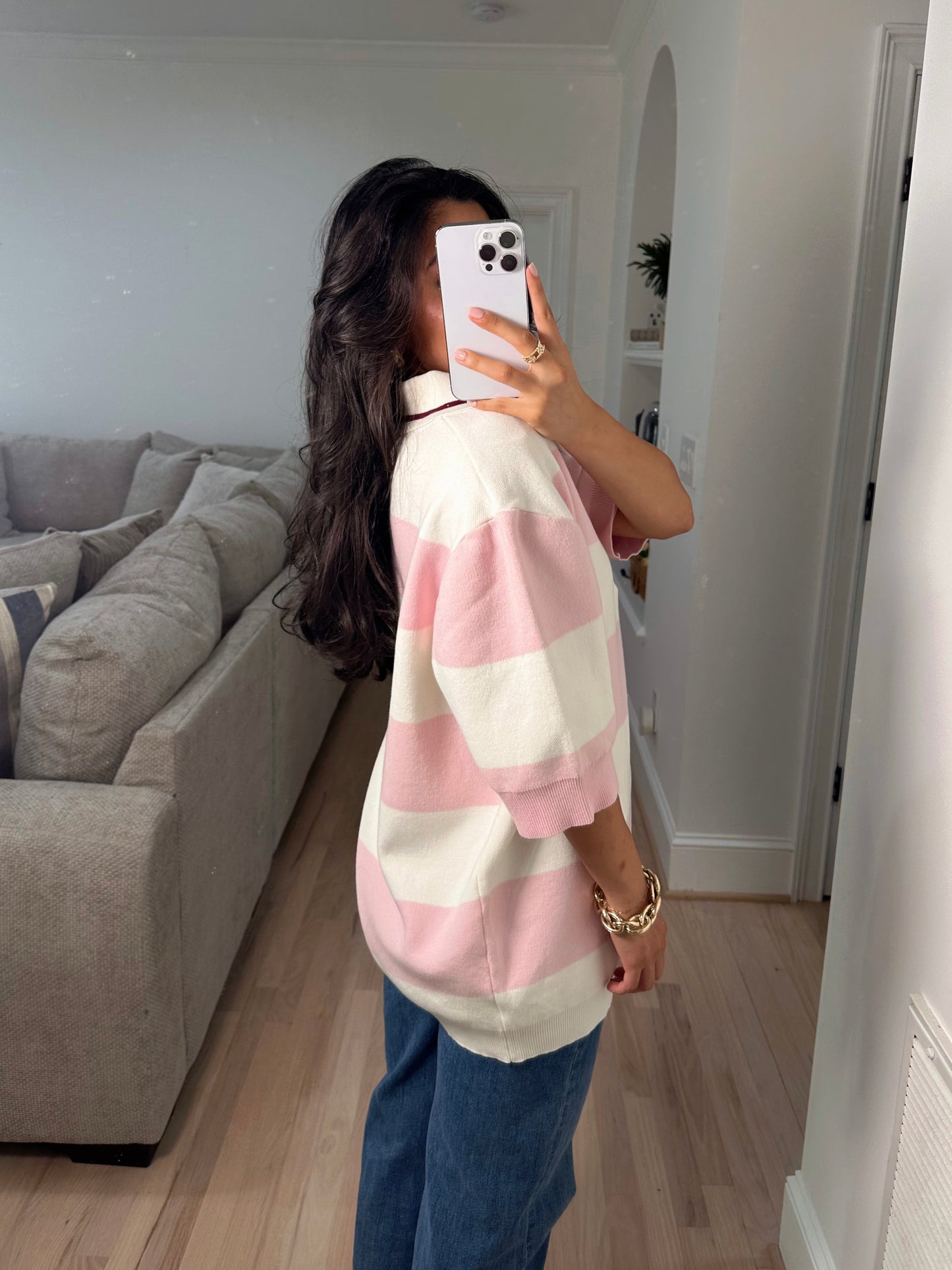 Baby Pink Polo Oversized Knit Top