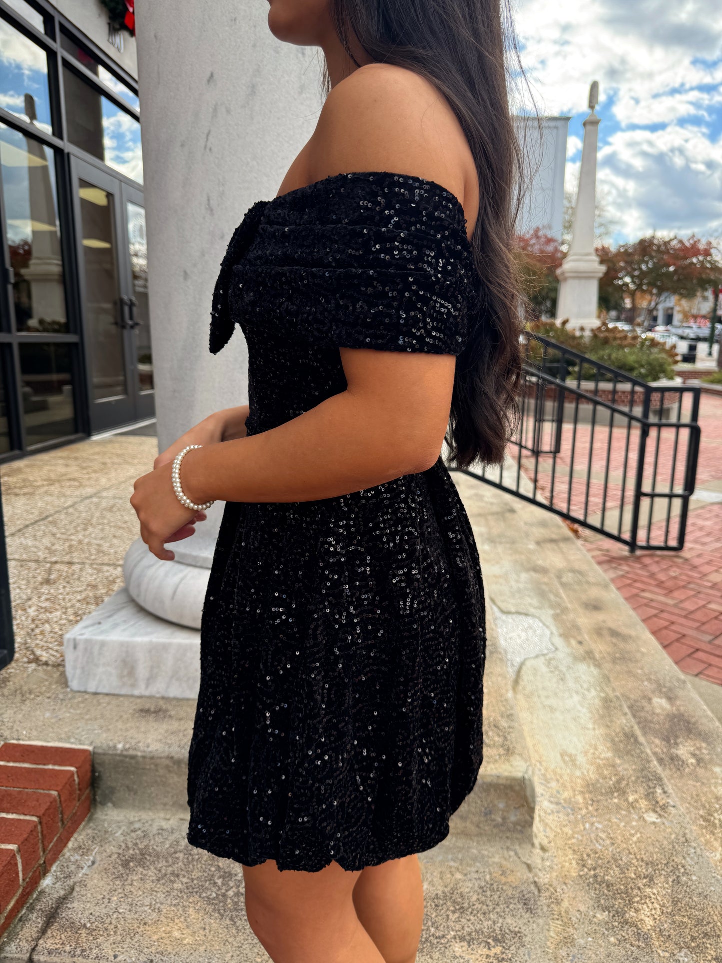 Black Velvet Sequin Bow Bubble Dress
