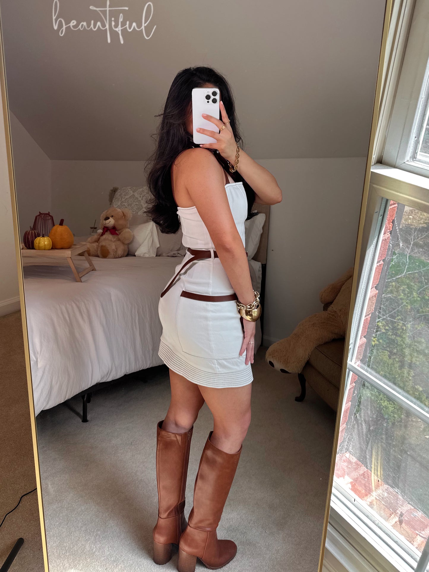 Chic Fall White Denim Dress