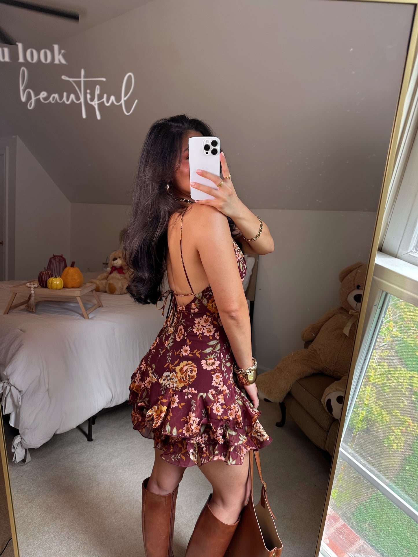Autumn Florals Mini Ruffle Dress