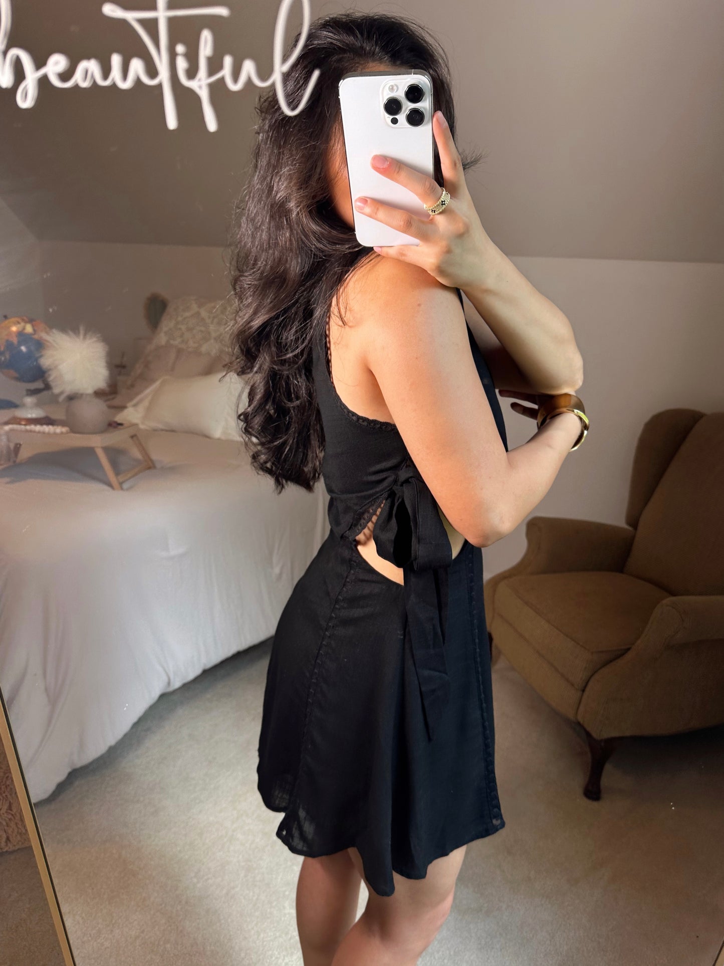 Black Lace Side Cut-Out Dress