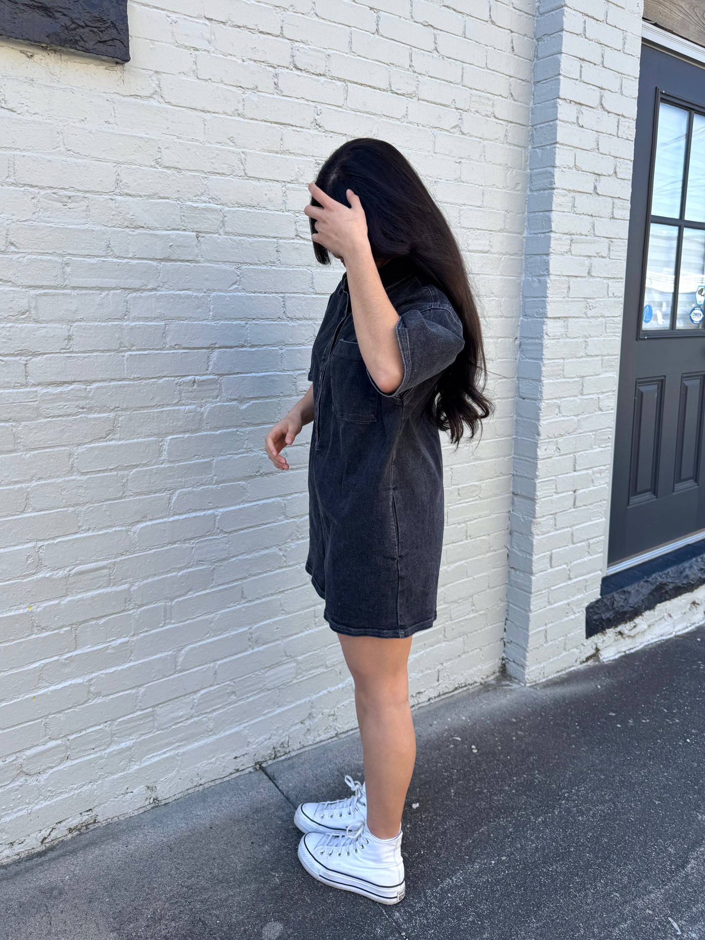 Classic Washed Black Denim Romper