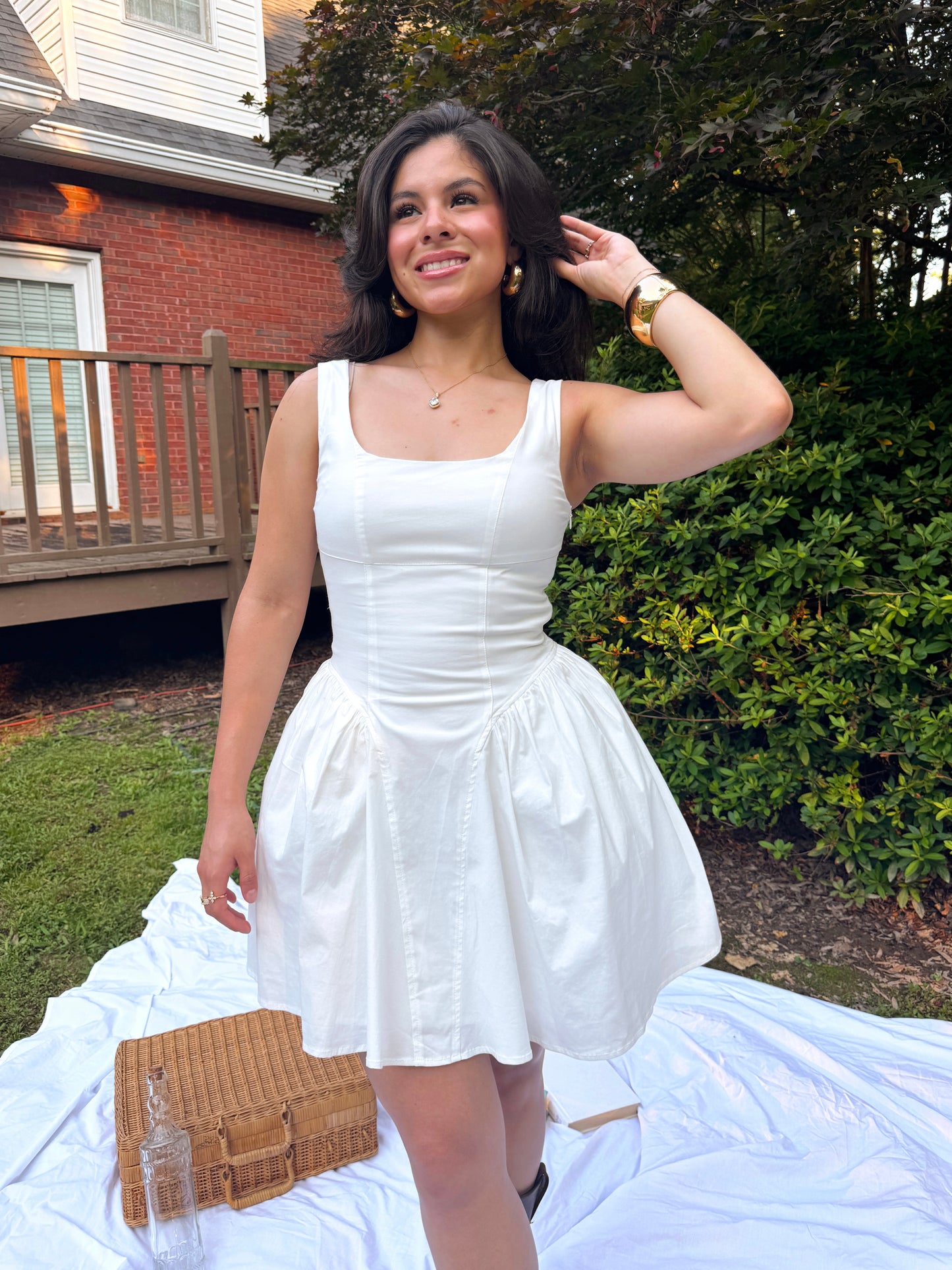 White Drop Waist Corset Mini Dr ess