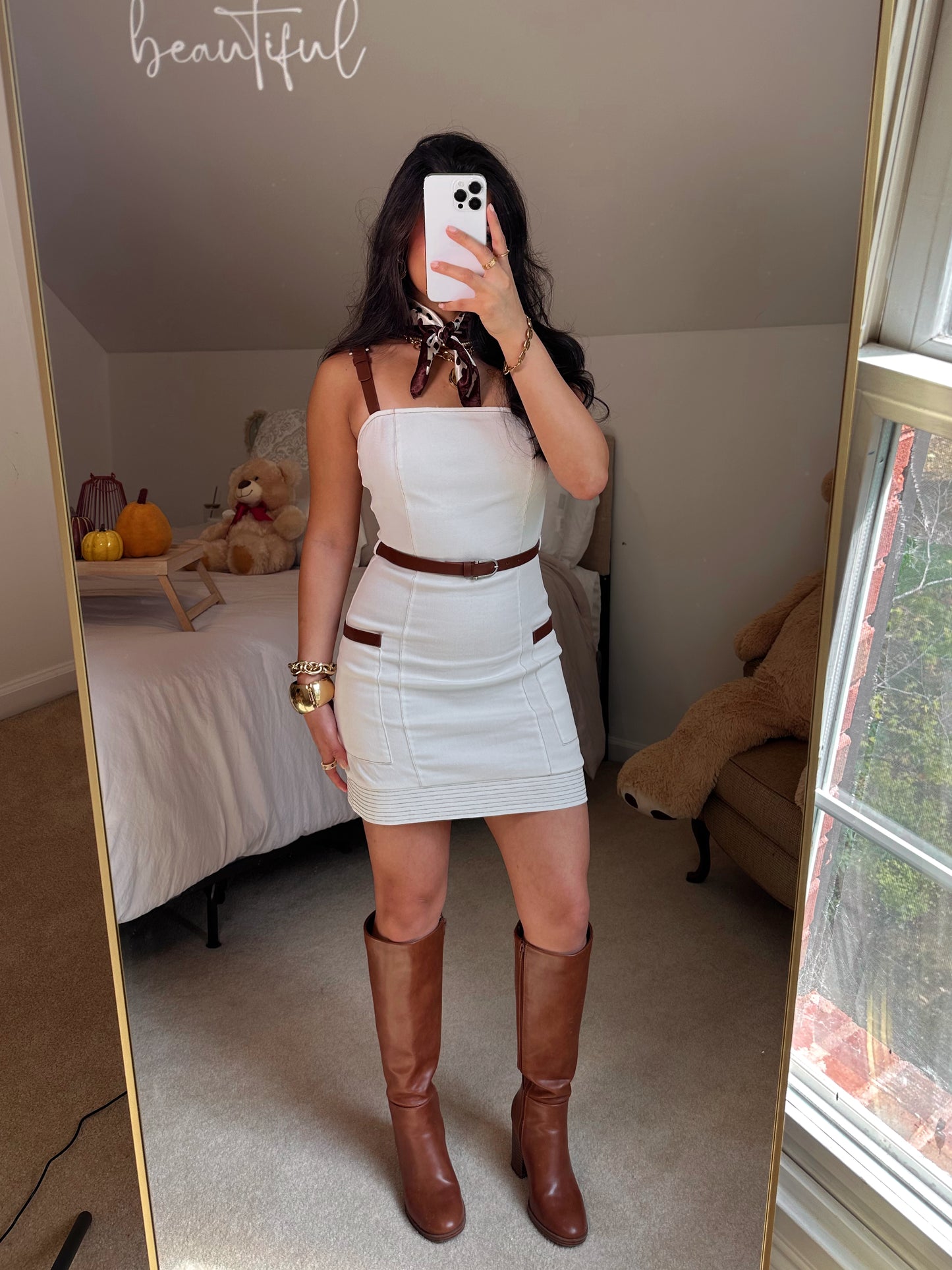 Chic Fall White Denim Dress