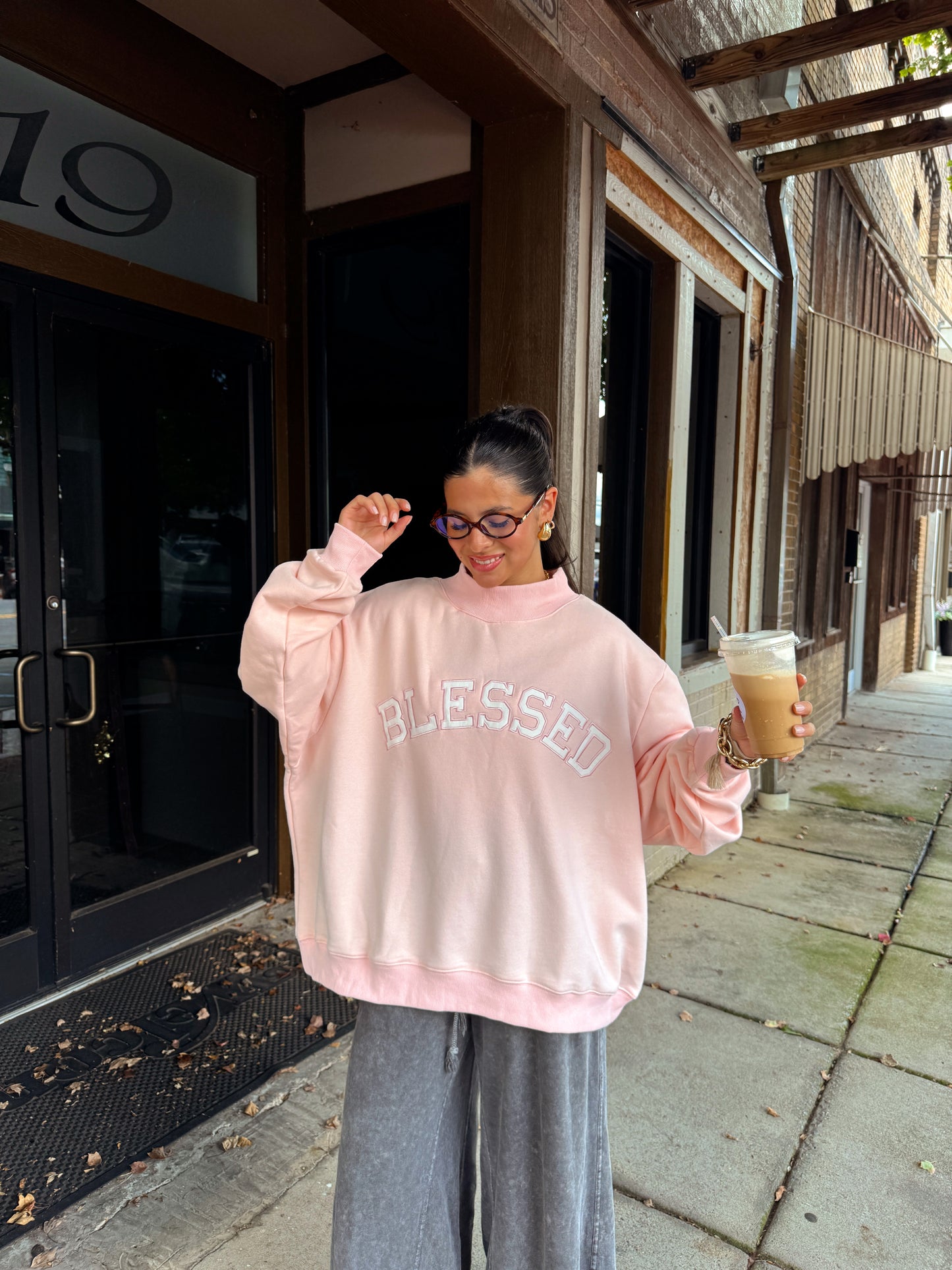 Blessed Baby Pink Oversized Mockneck Sweater