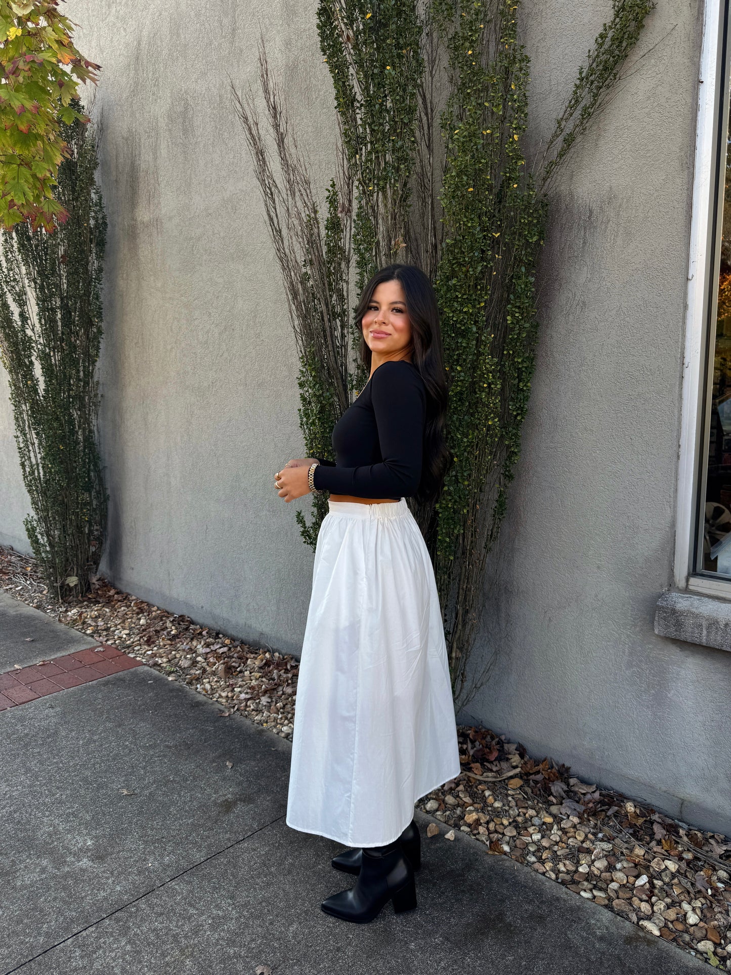 White Poplin Midi Skirt