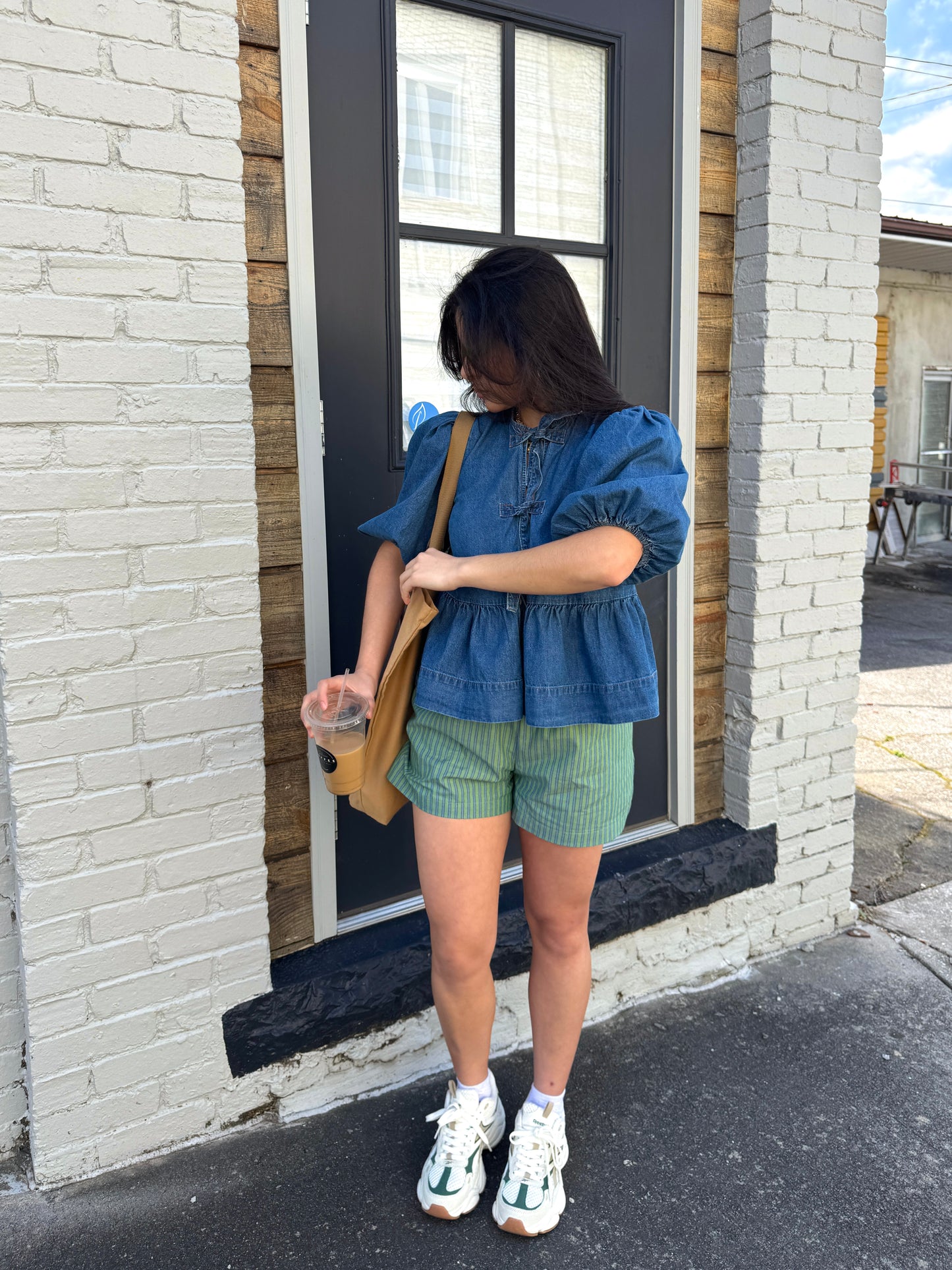 Denim Bow Babydoll Top