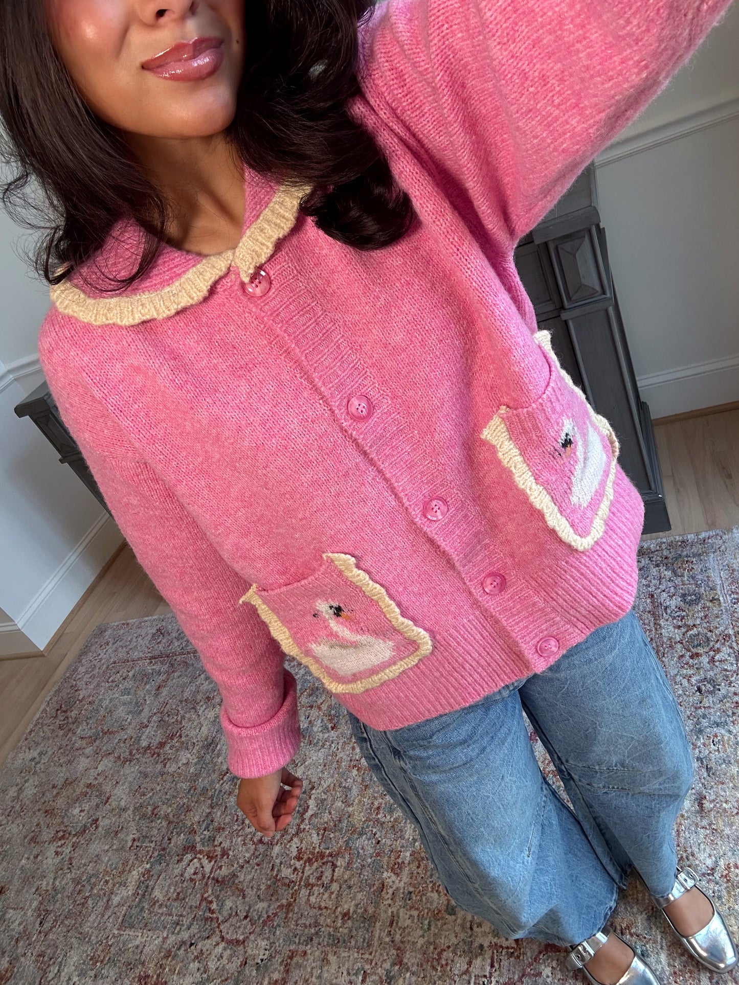 French Swan Pink Cardigan