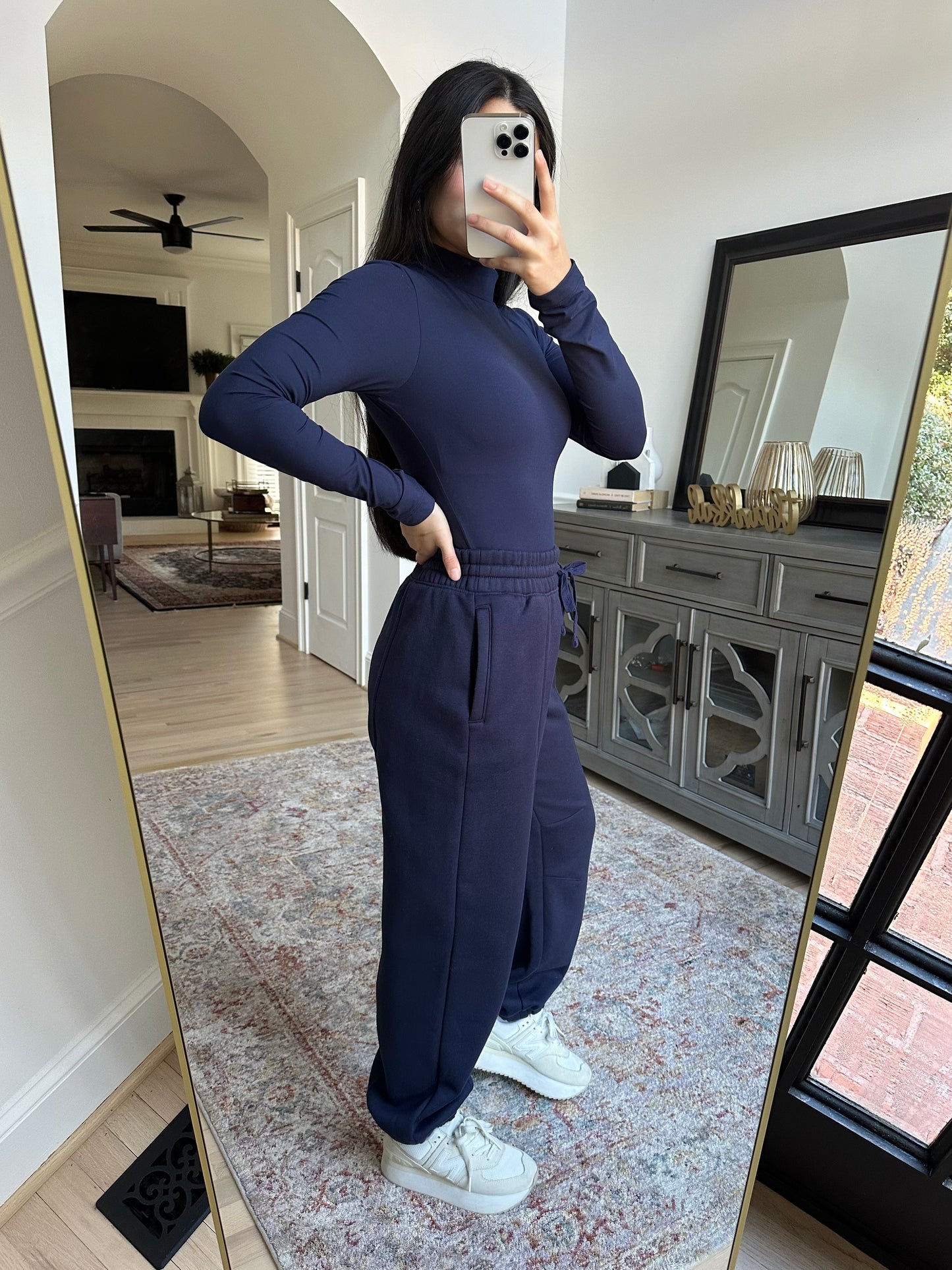 Navy Bodysuit & Jogger Pants Set