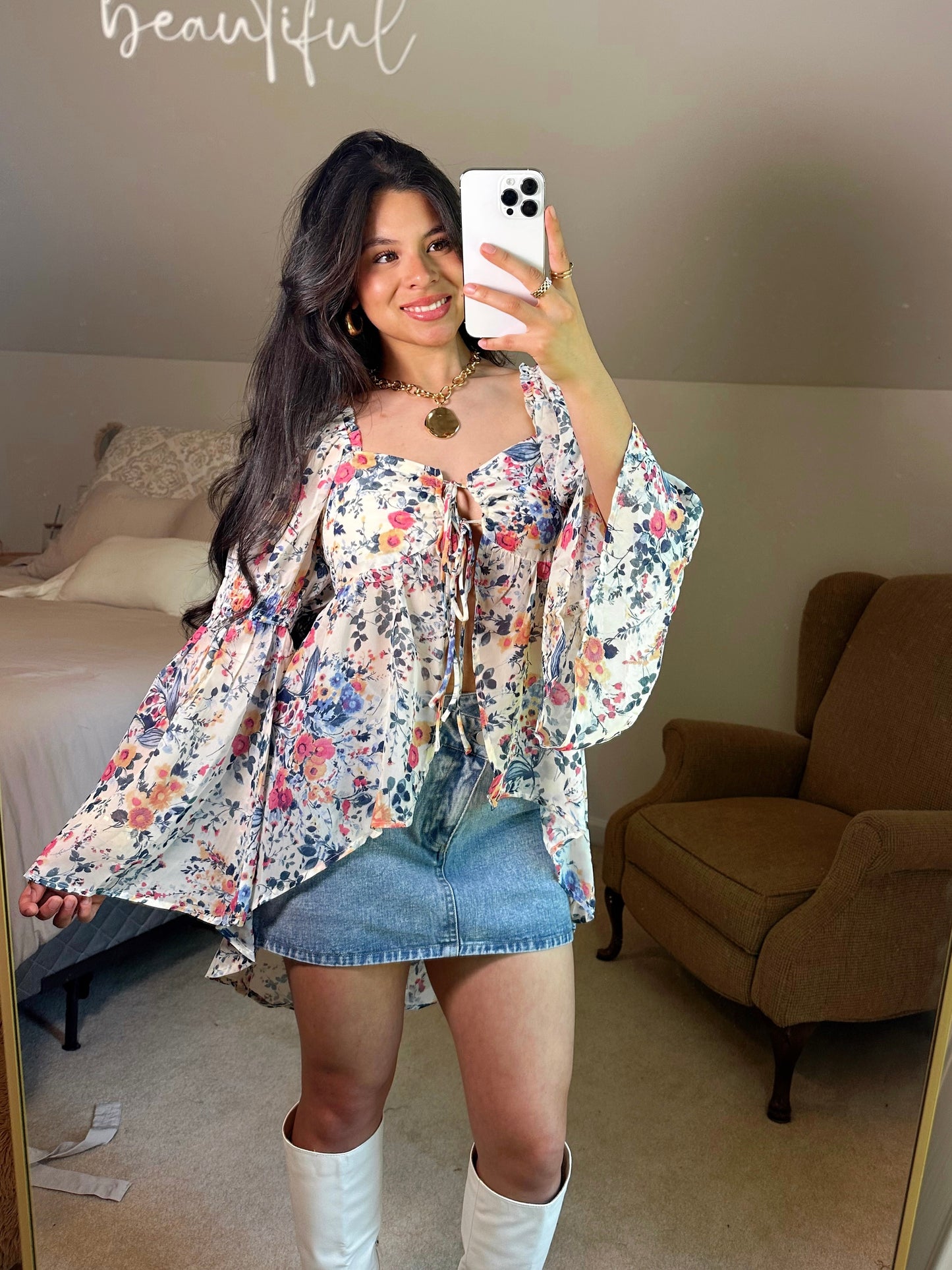 Spring Floral Flowy Open Front Top