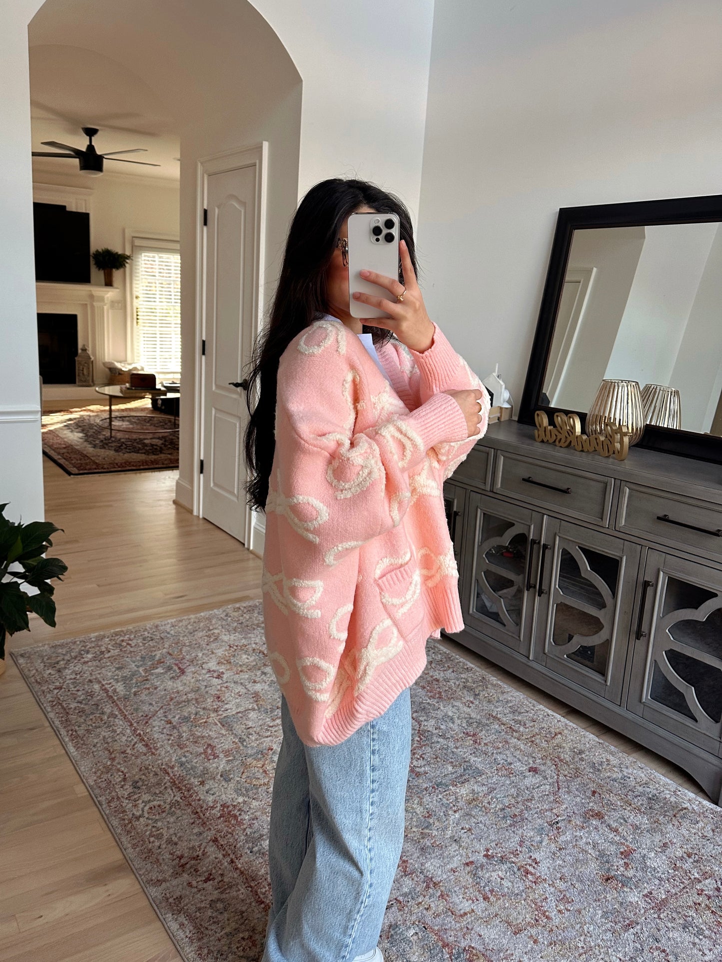 Baby Pink Bow Oversized Cardigan