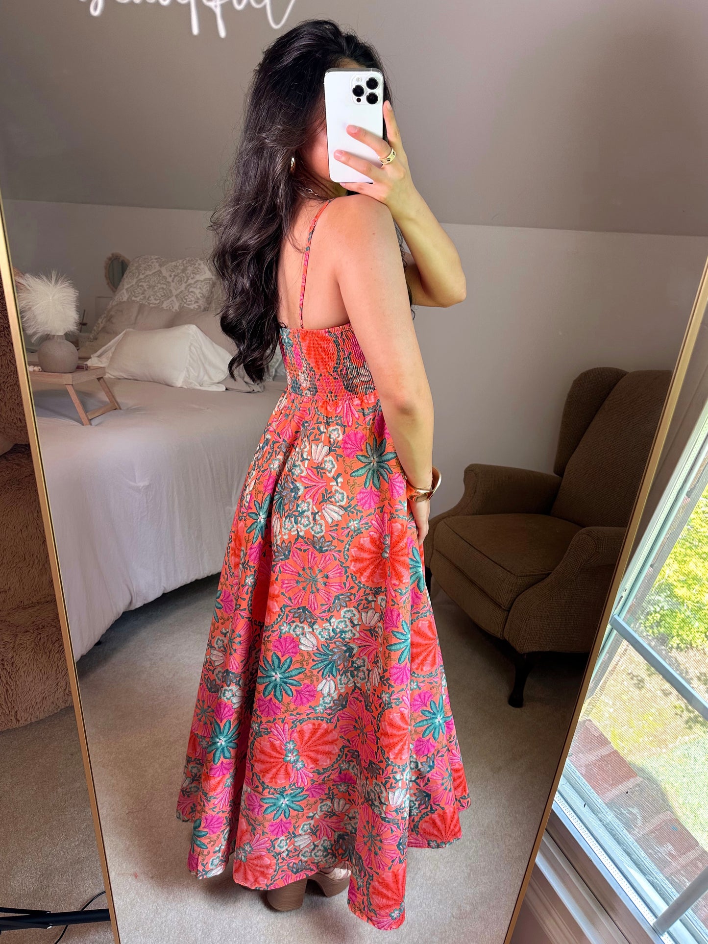 Orange Tropical Floral Maxi Dress