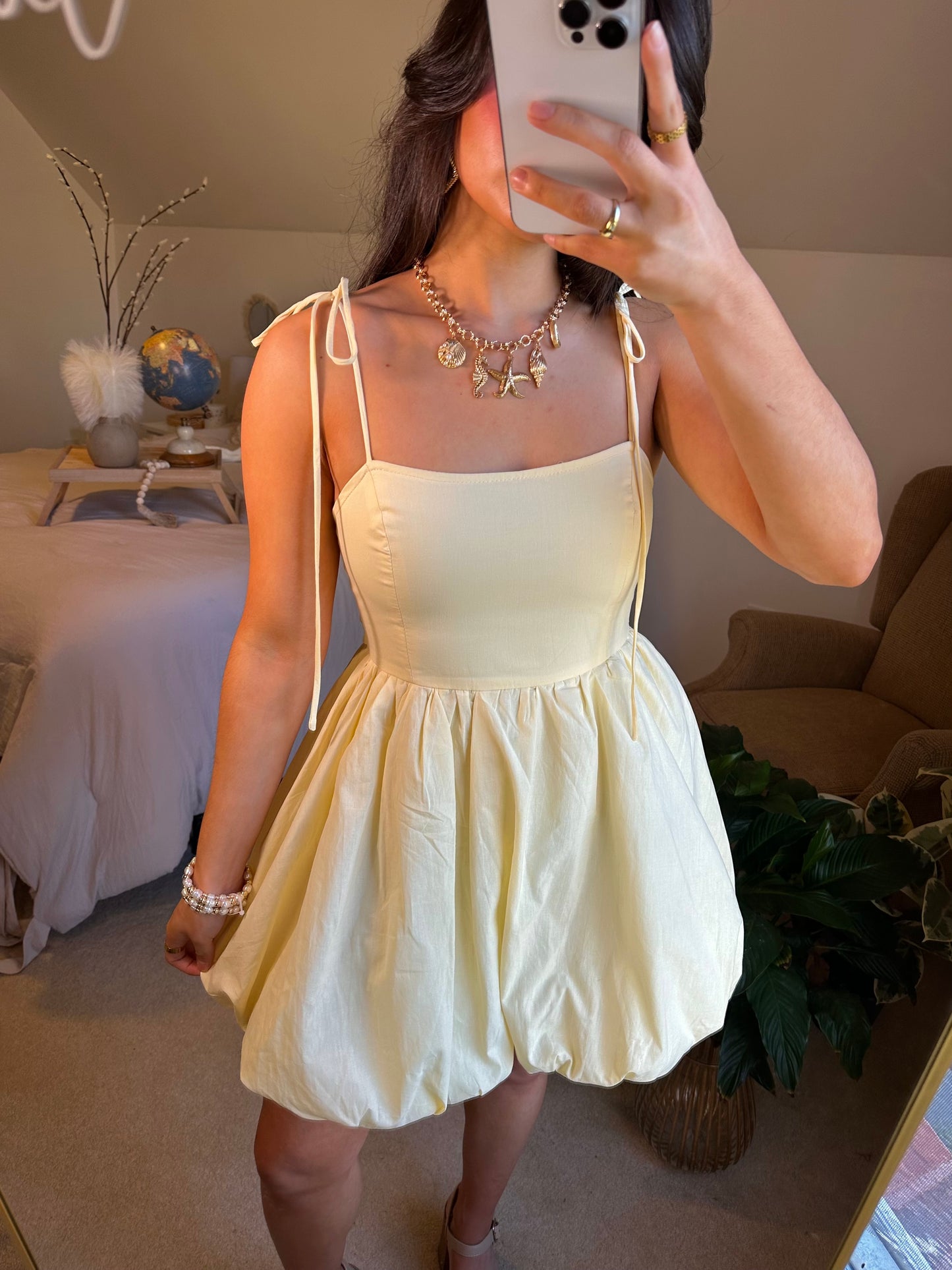 Pastel Yellow Bubble Mini Dress