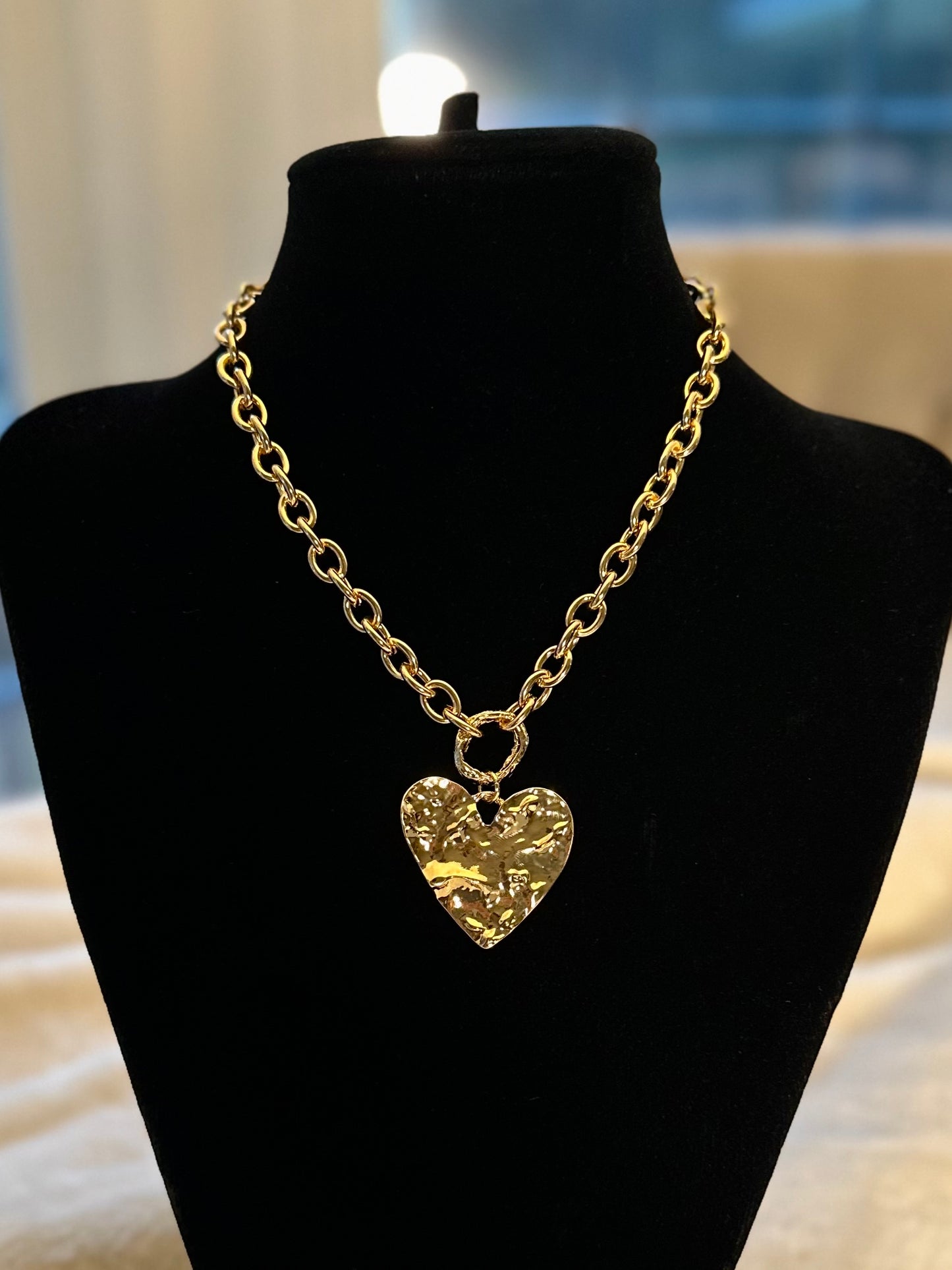 Hammered Heart Gold Necklace