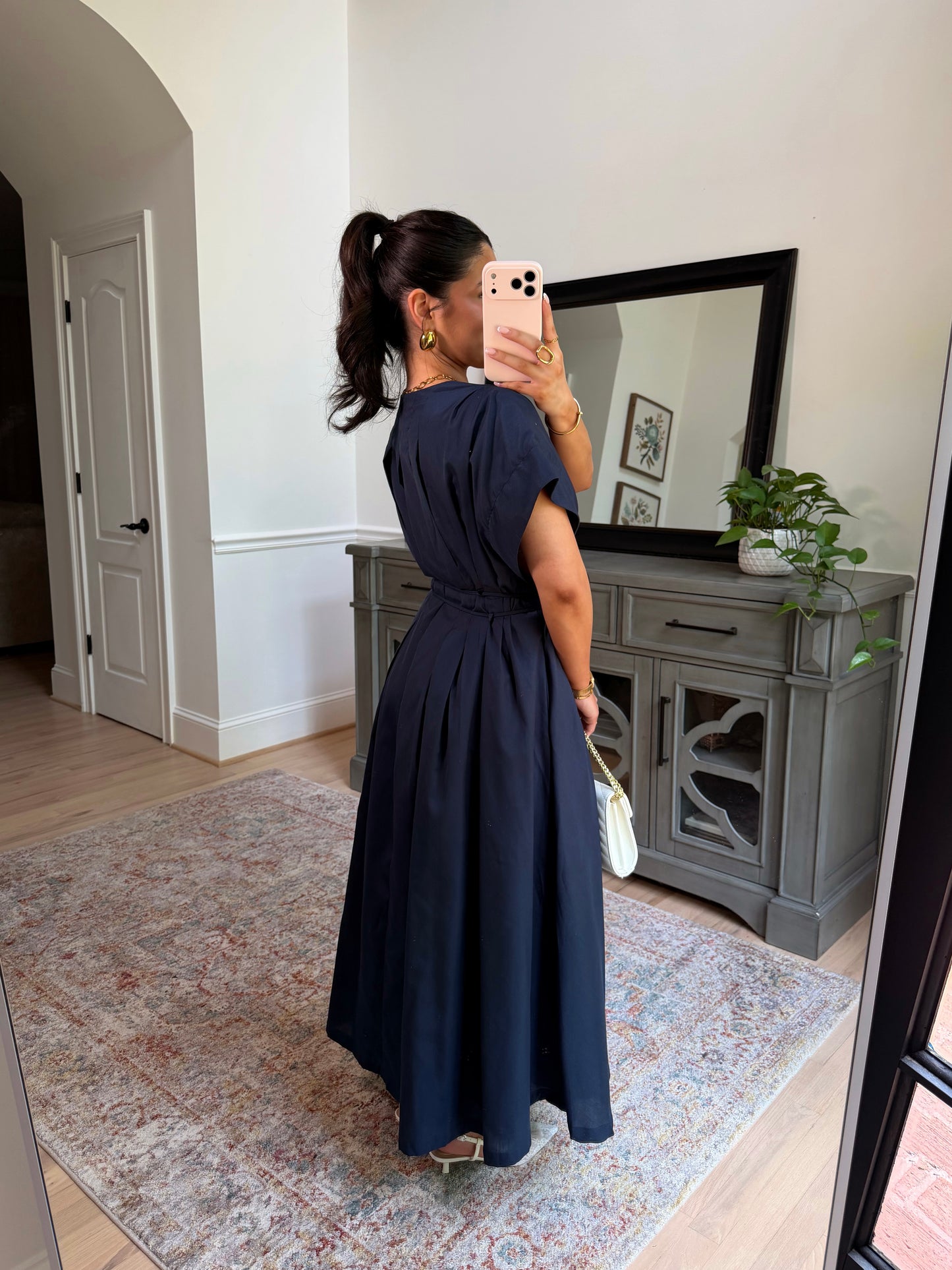 Darling Navy Pleated Midi Dress