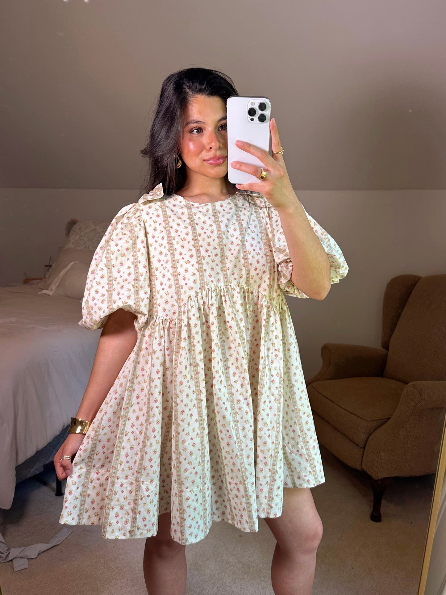 Ditsy Floral Bow Babydoll Dress