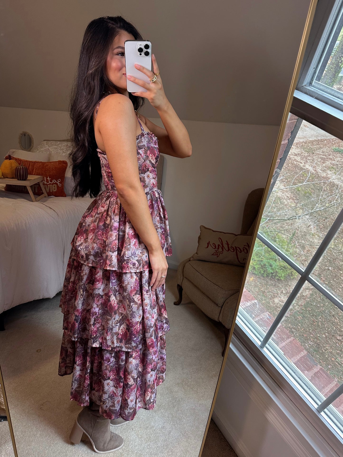 Pink Hues Floral Tiered Midi Dress
