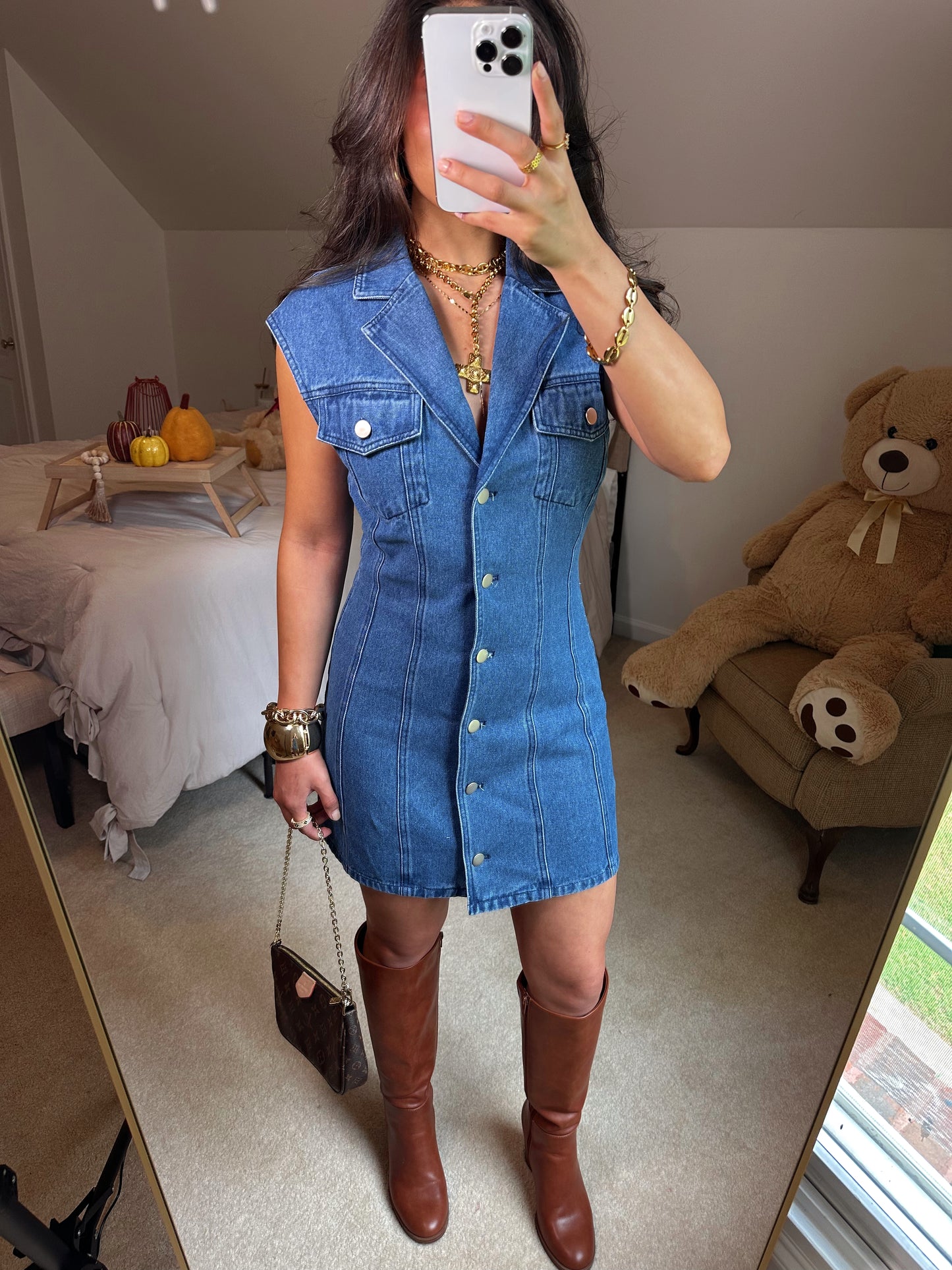 Collared Button-Up Denim Dress
