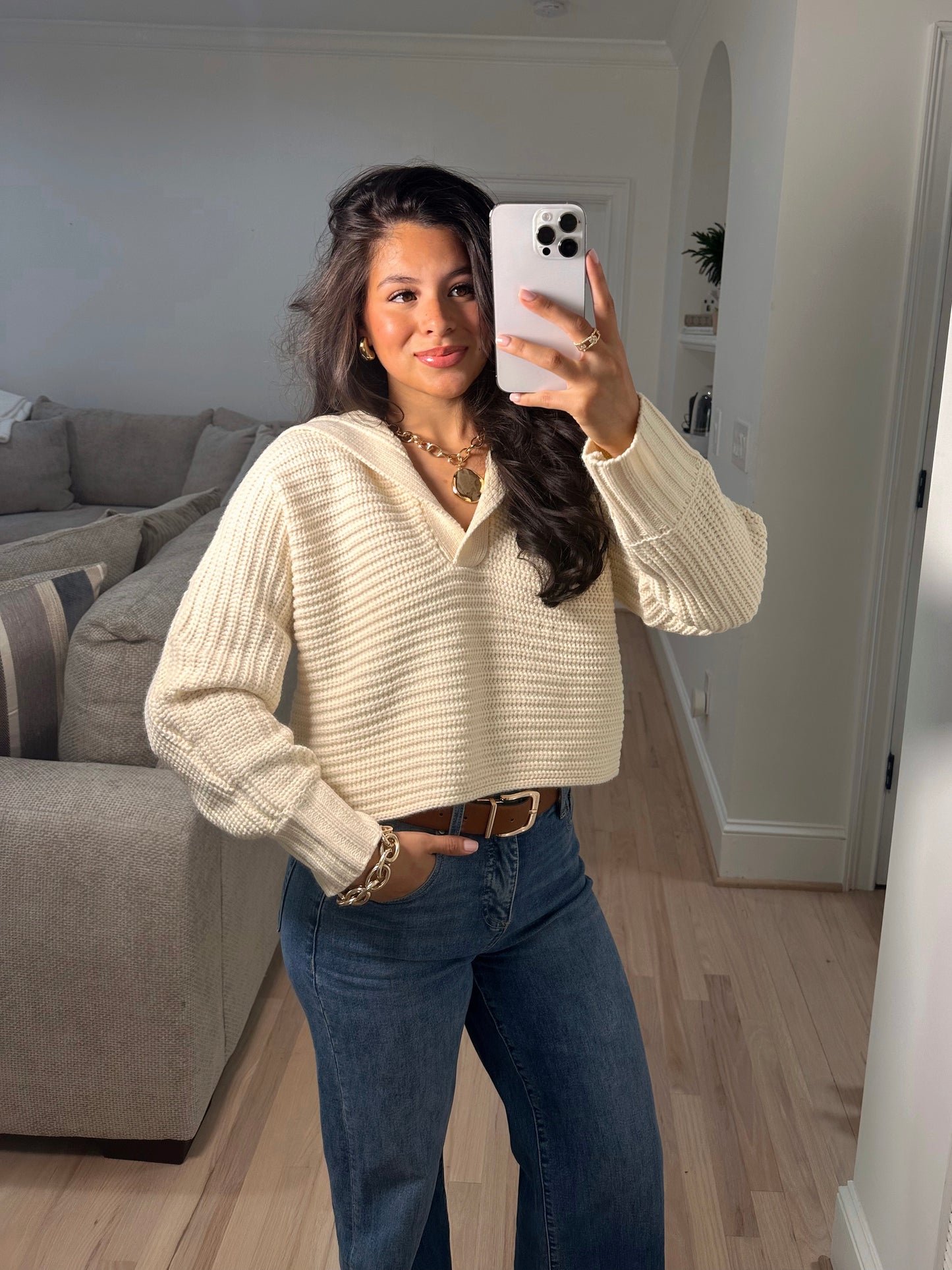 Ivory Knit Collared Sweater