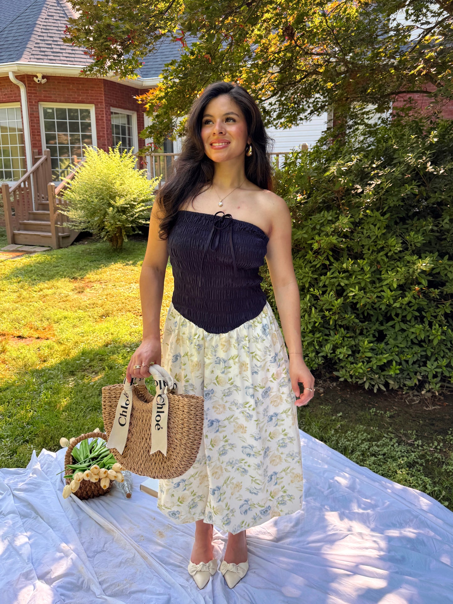 Cool Toned Smocked Tube Midi Bubble Dress