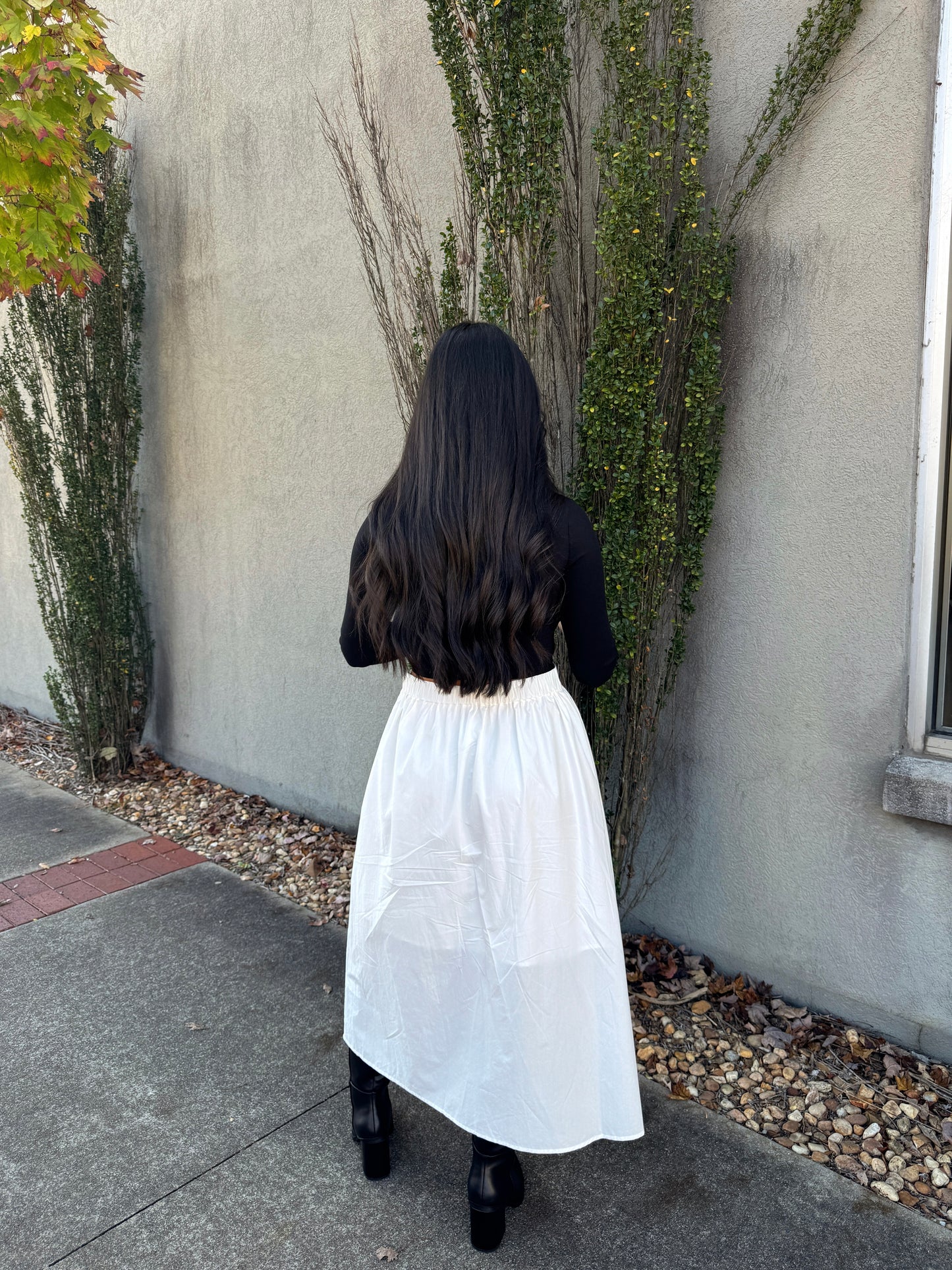 White Poplin Midi Skirt
