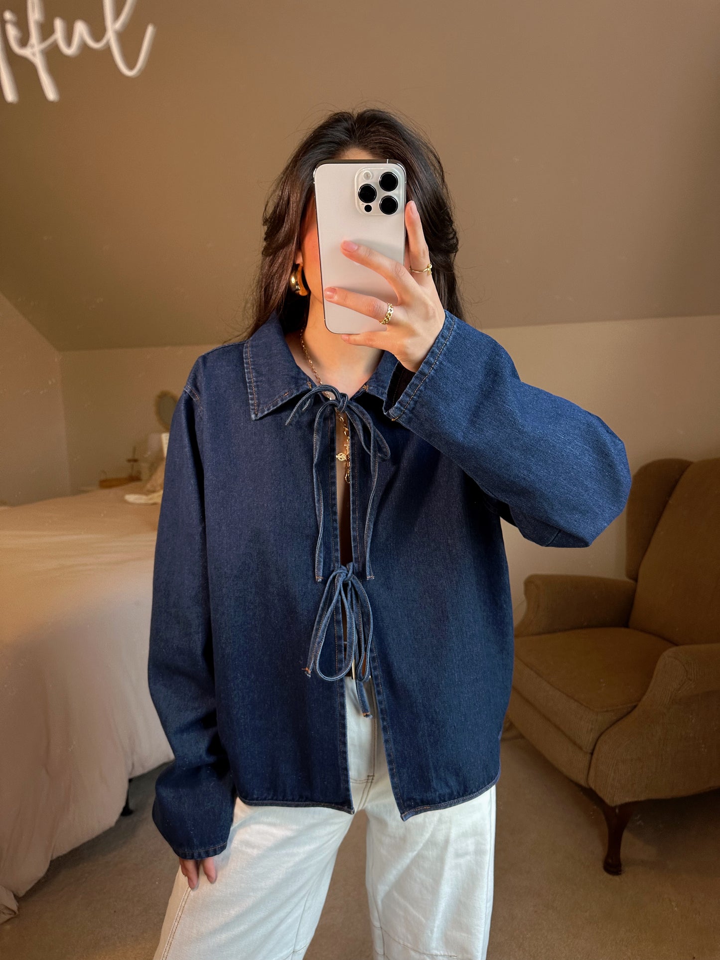 Dark Denim Front Tie Top