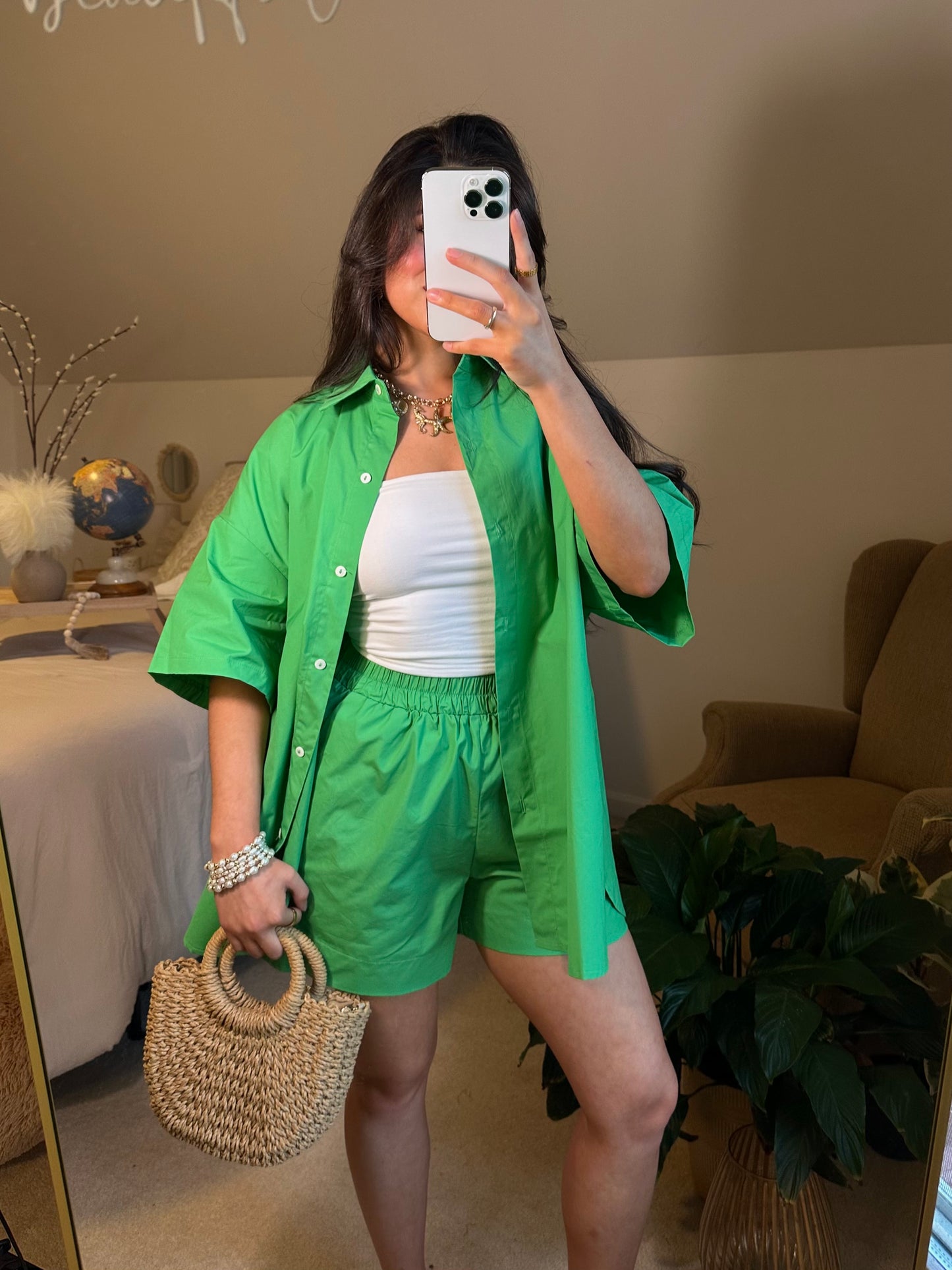 Kelly Green Button Up & Short Set