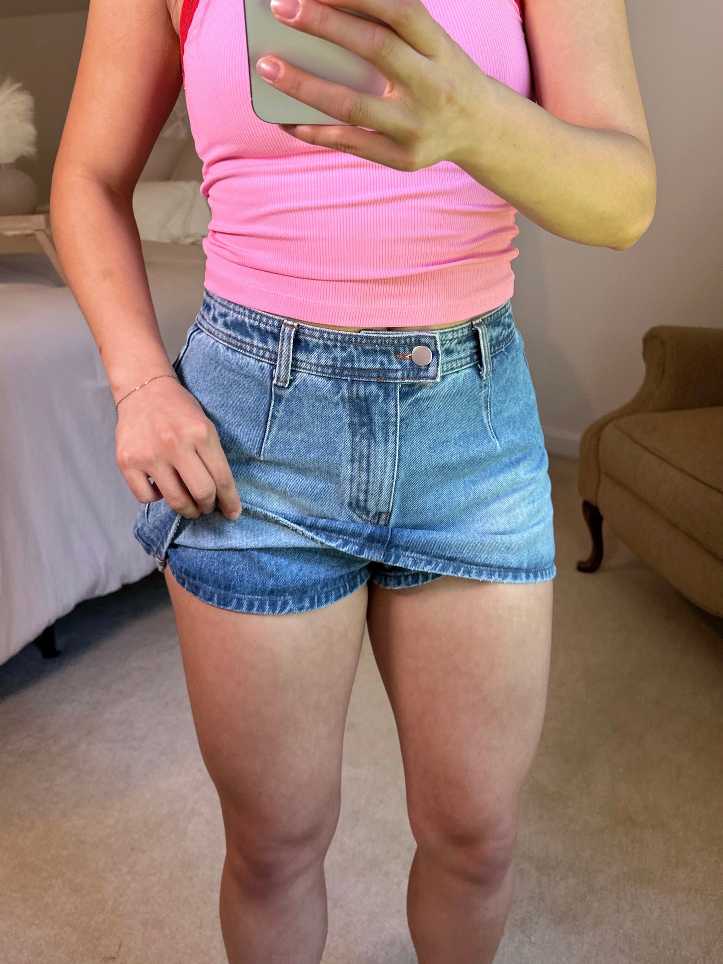 Denim Mid-Rise Mini Skort