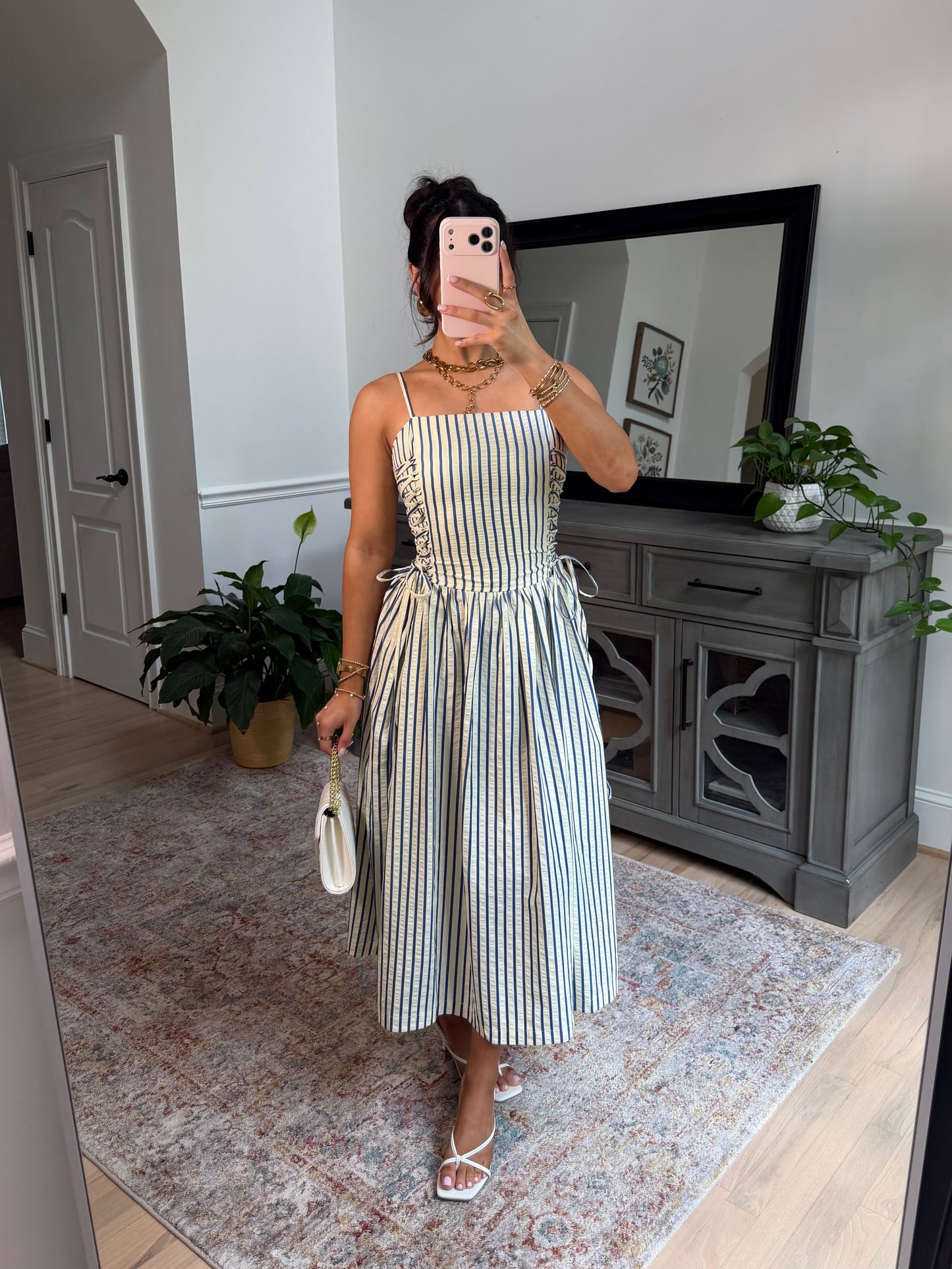 Palm House Striped Corset Midi Dress