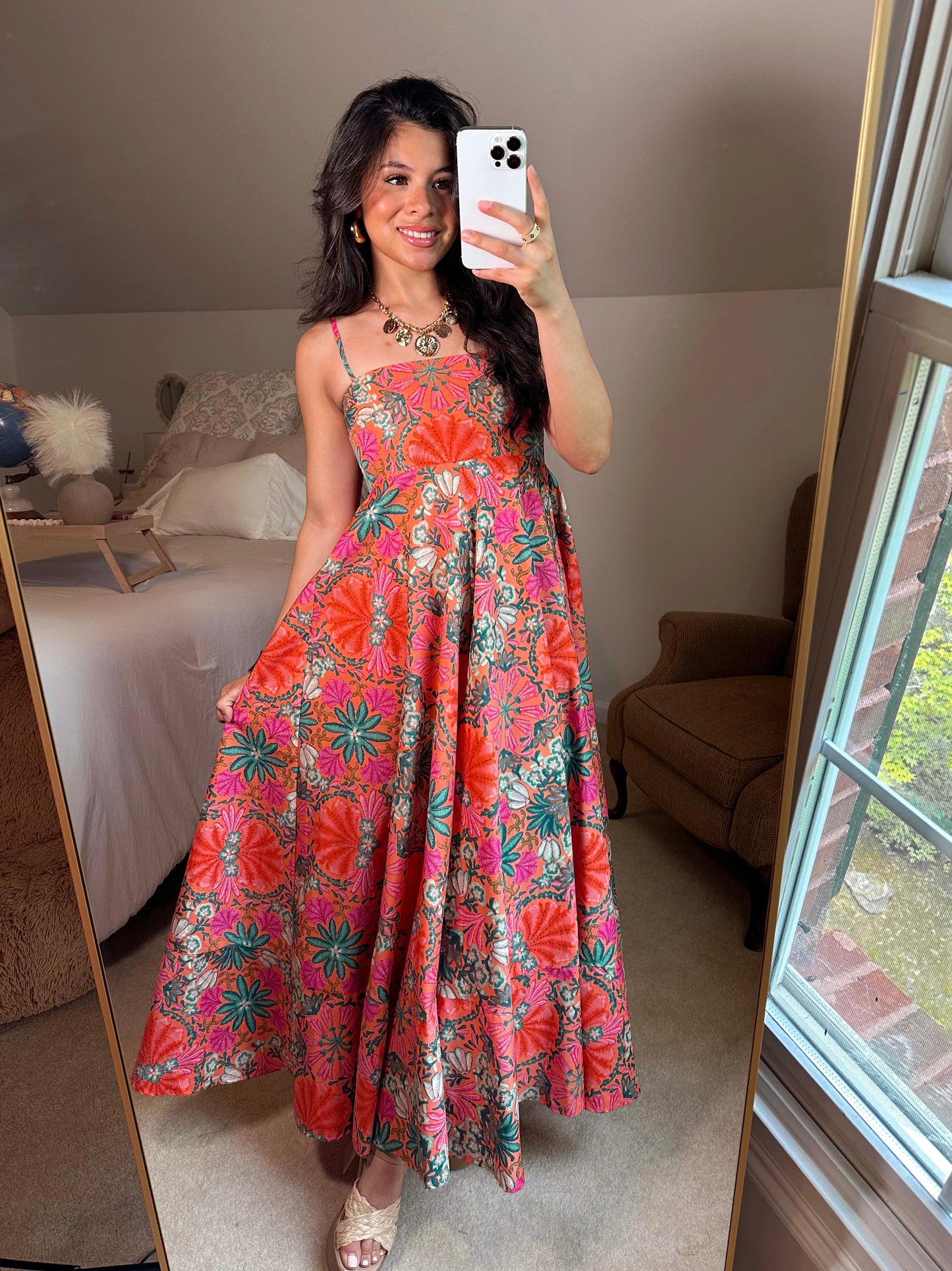Orange Tropical Floral Maxi Dress