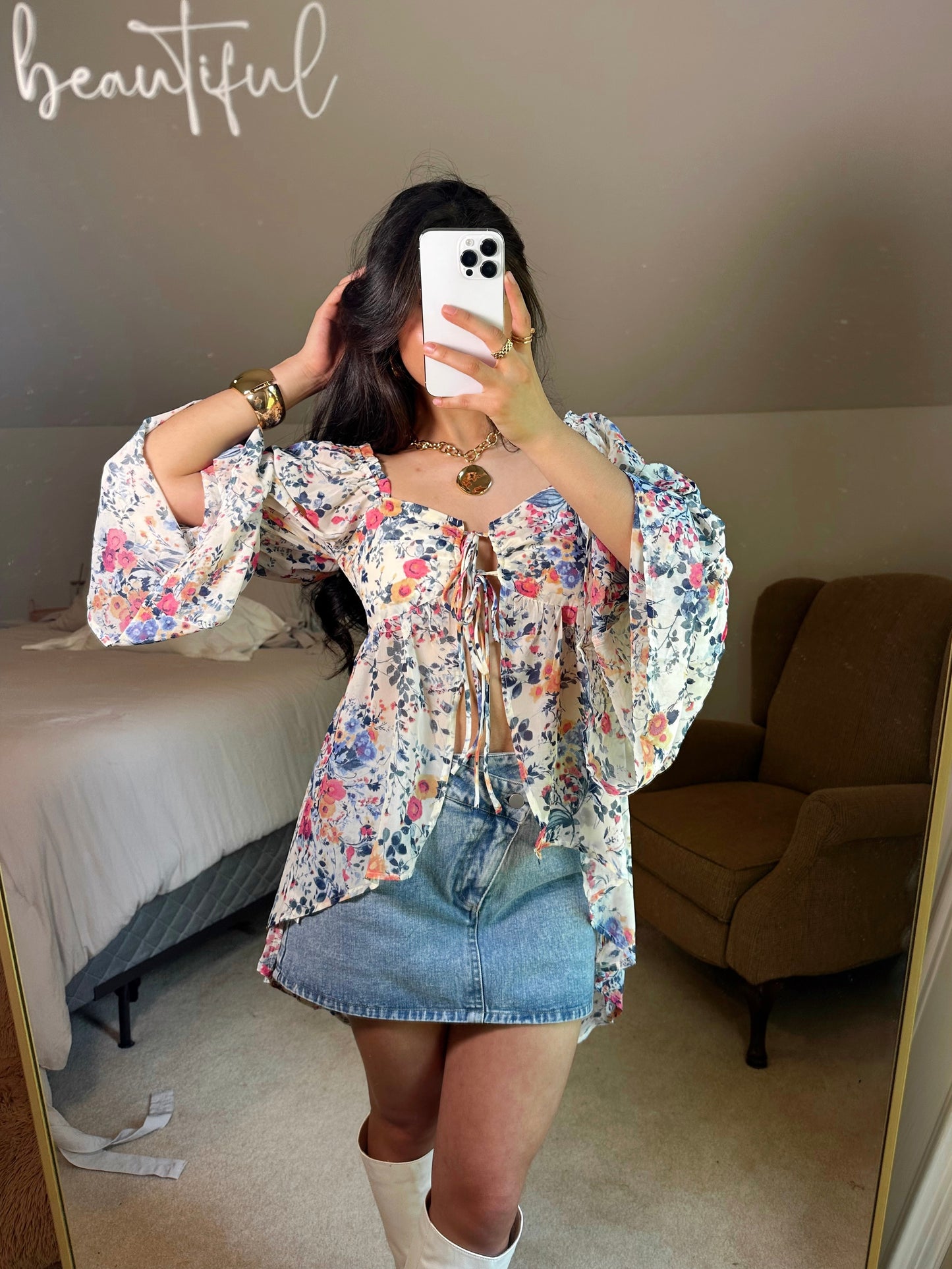 Spring Floral Flowy Open Front Top