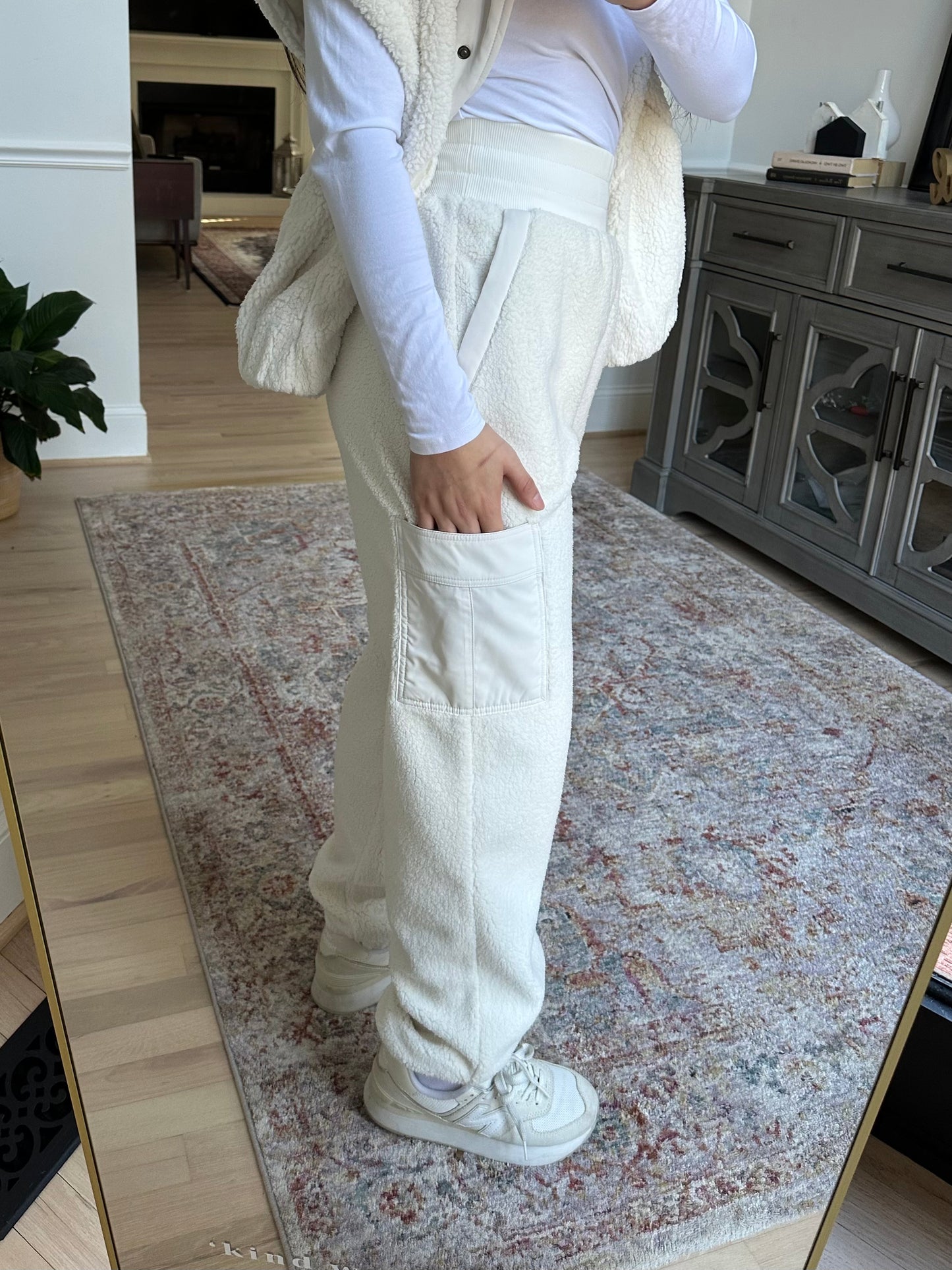 Ivory Sherpa Cargo Jogger Pants