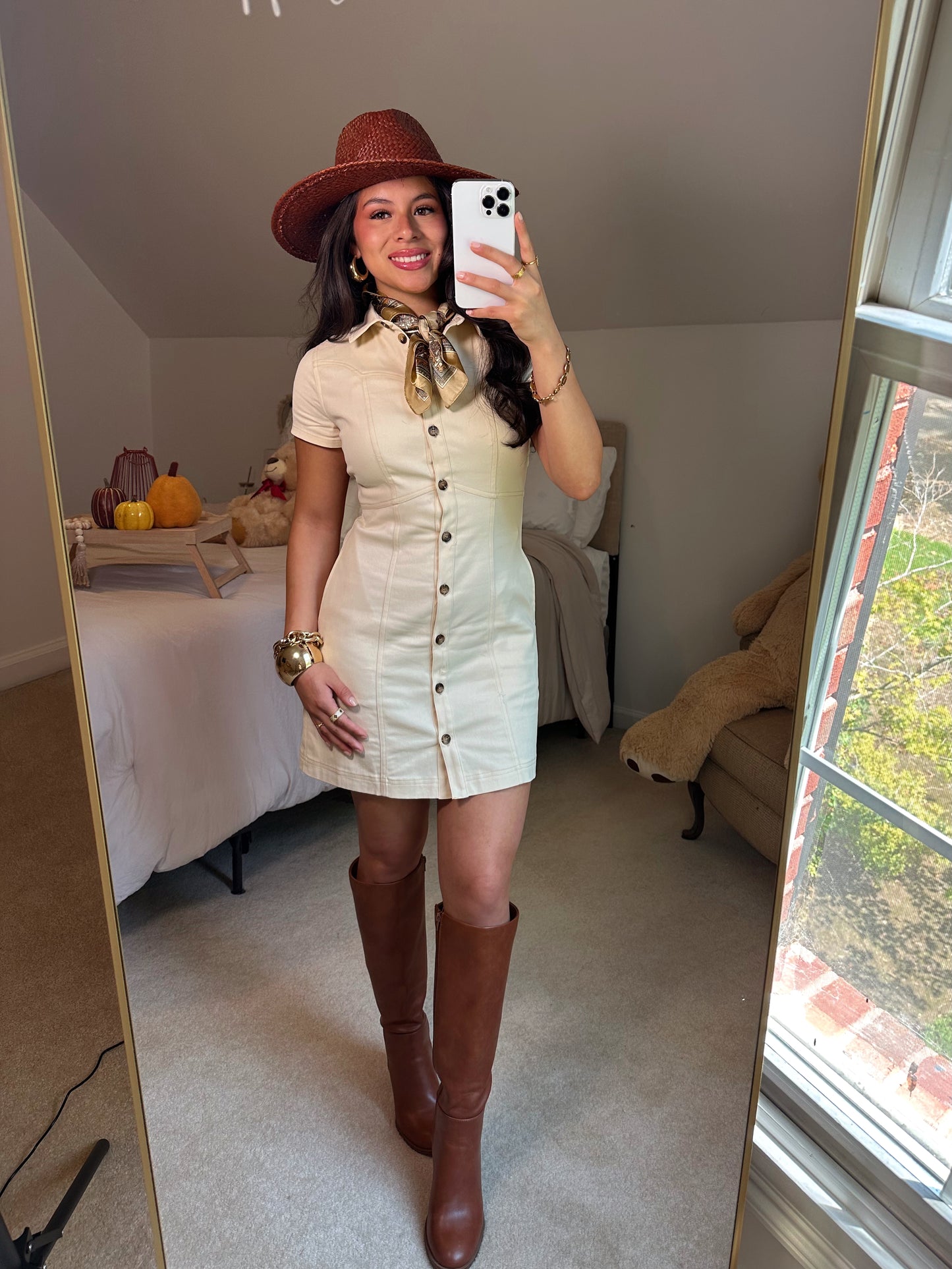 Oatmeal Button Up Shirt Dress